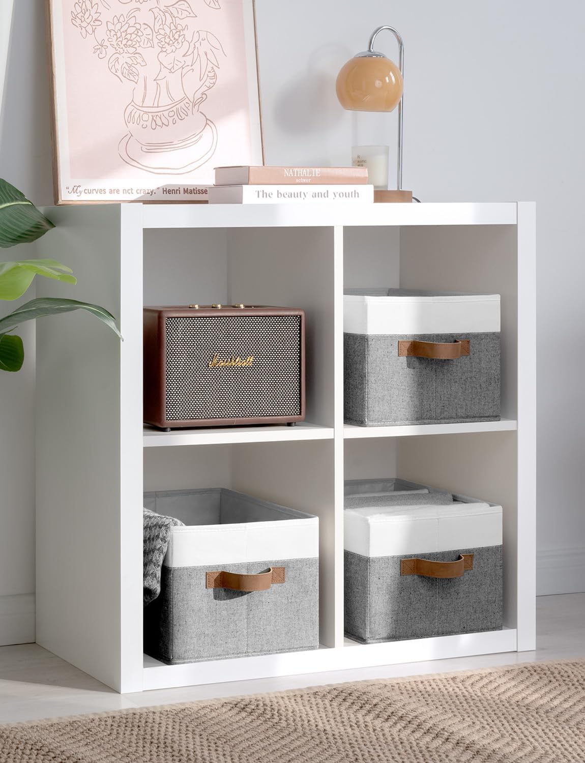 StorageWorks Storage Baskets for Shelves, Foldable Fabric Closet Storage Bins with Handles, Fabric Storage Bins Clothes Organizer, Gray and White, 3-Pack, Large