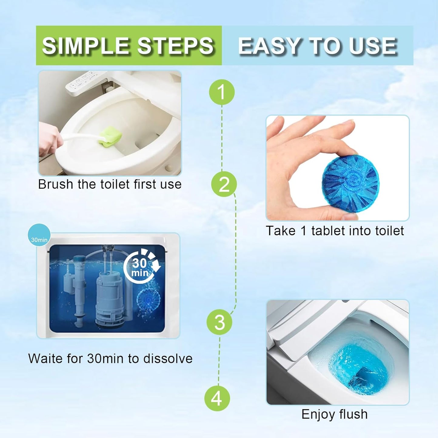 Toilet Bowl Cleaner, Automatic Toilet Tank Cleaner Tablets, Blue Toilet Bowl Tablets for Deodorizing & Descaling, Powerful Cleaning, Slow-Release Against Tough Stains 20 Pack