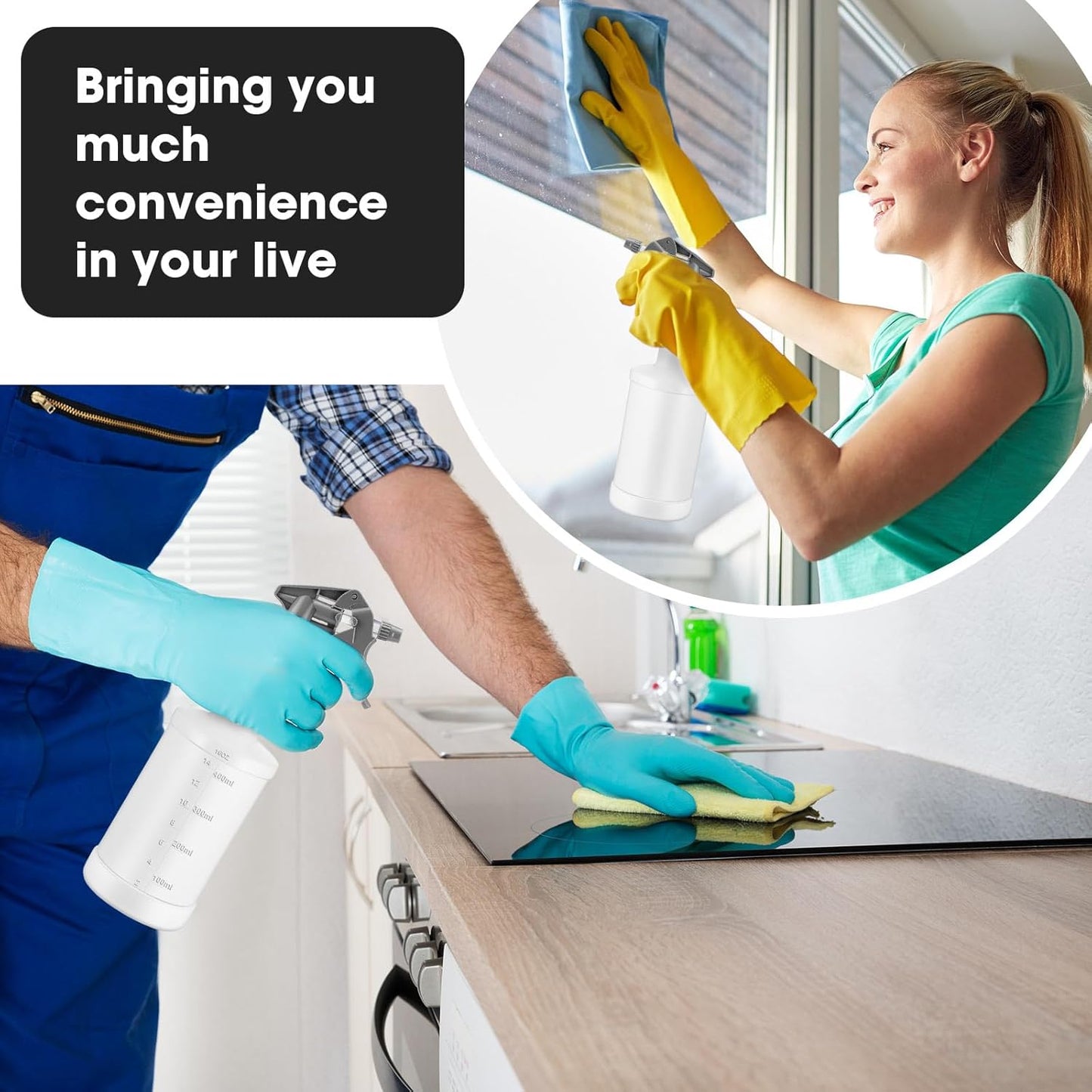 Eccliy 12 Pcs 16 Oz Plastic Spray Bottle, Adjustable Empty Reusable Sprayer for Cleaning, Planting, Water, Bathroom and Kitchen, BBQ, Commercial and Residential(Grey, Measurement)