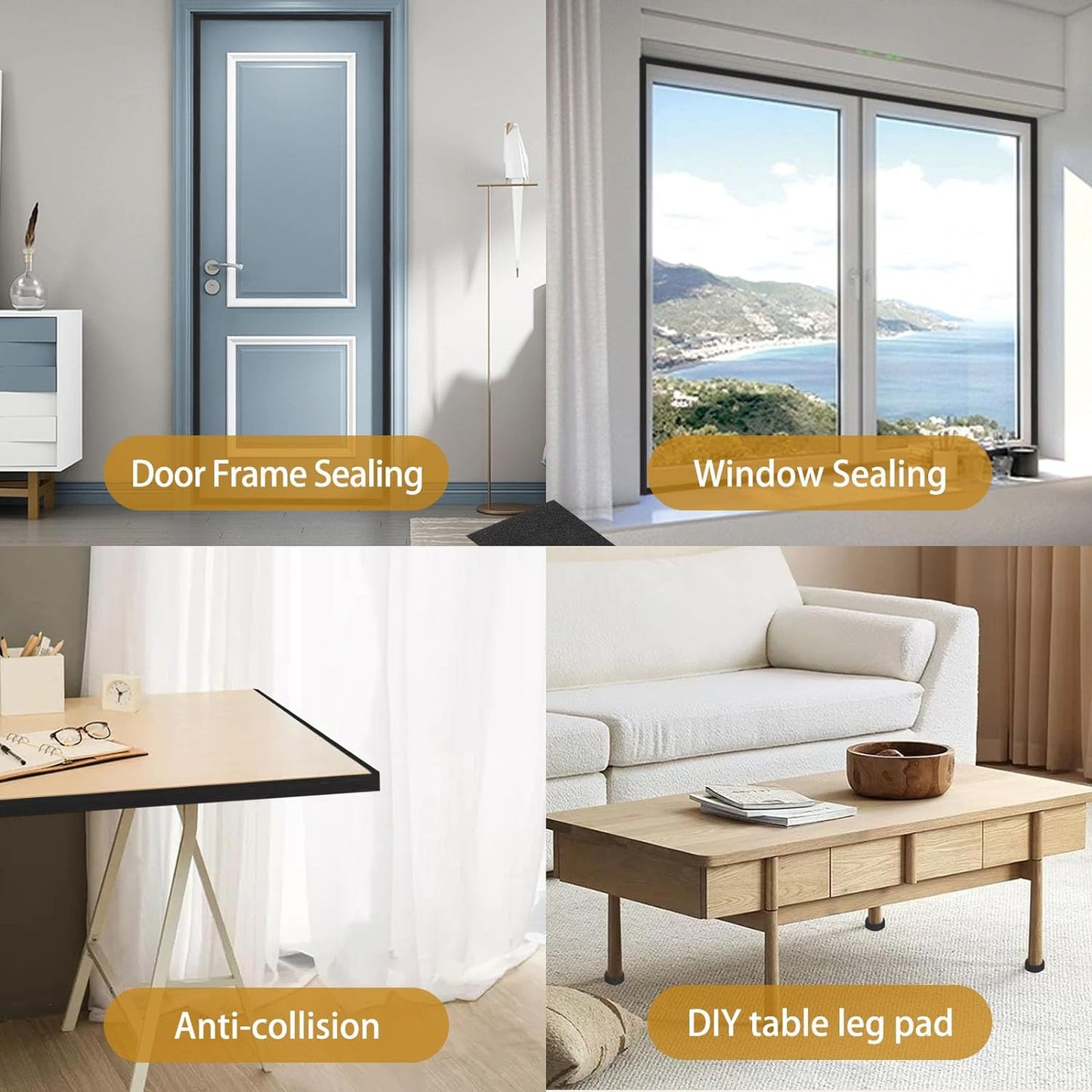 Weather Stripping High Density, 1/2 in x 1/2 in Soundproof Door Seal Strips, Weatherproof Foam Insulation Tapes for Windows Doors, Easy Cut to Size, 2 Rolls Total 13Ft