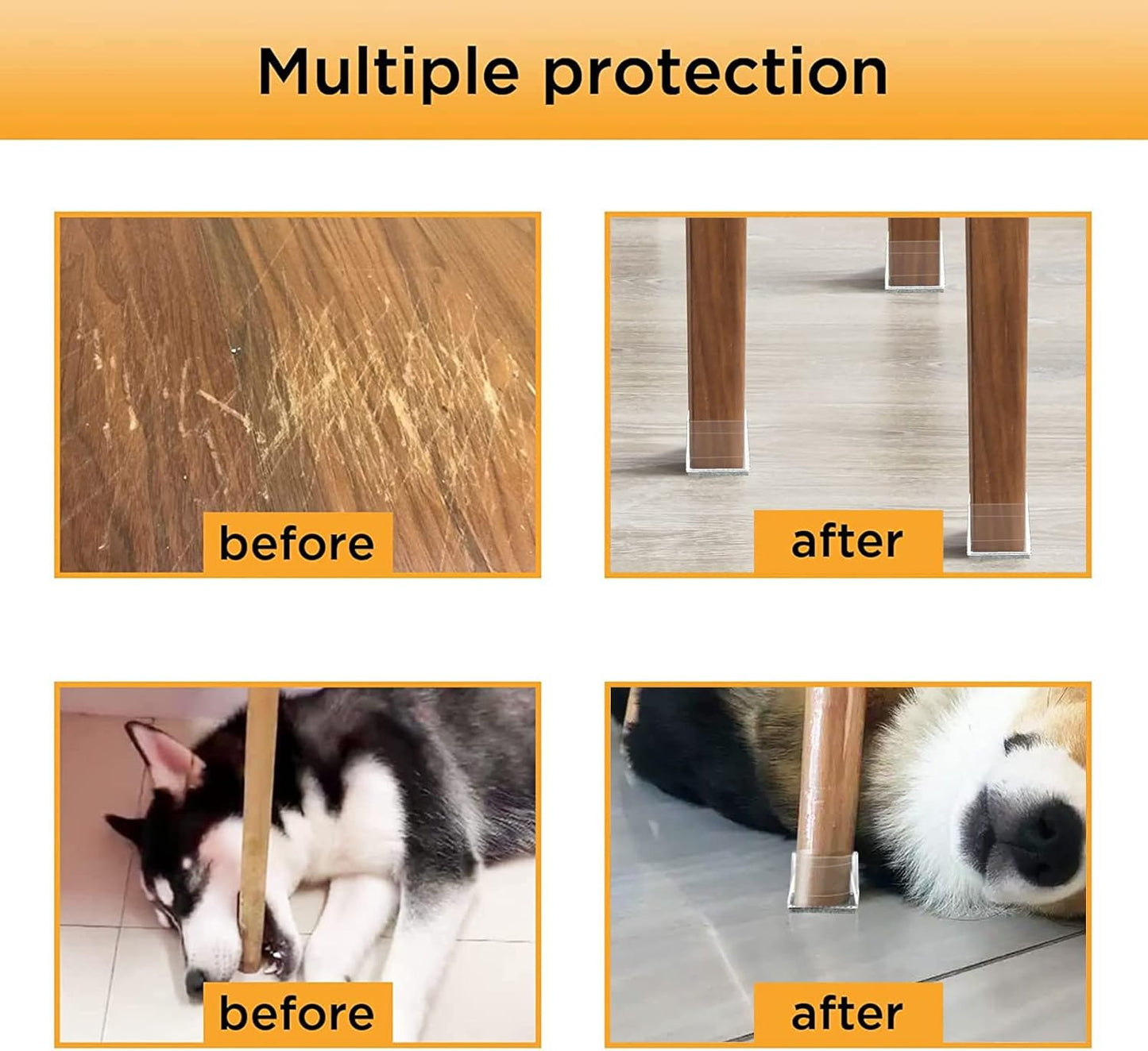 Square Chair Leg Protectors for Hardwood Floors,16 Pcs Silicone Felt Furniture Legs Caps to Prevent Floor from Scratches and Reduce Noise, Easy to Move,1.3-1.54",Clear.