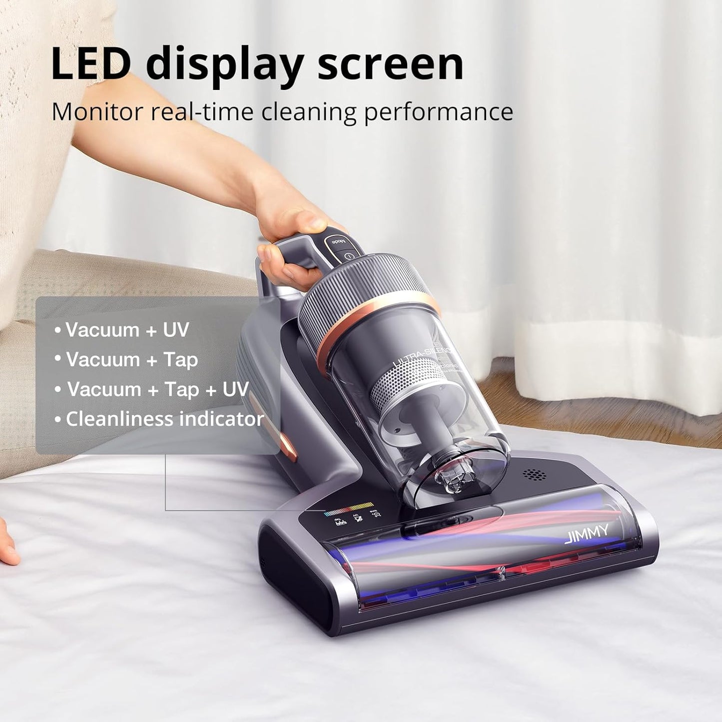 Jimmy BX7 Pro Mattress Vacuum Cleaner, Bed Vacuum Cleaner with UV-C & Ultrasonic & 5s Quick Heating, 16Kpa Suction 480W Handheld Vacuums for Dust & Pet Hair with HEPA(Gray, Corded)