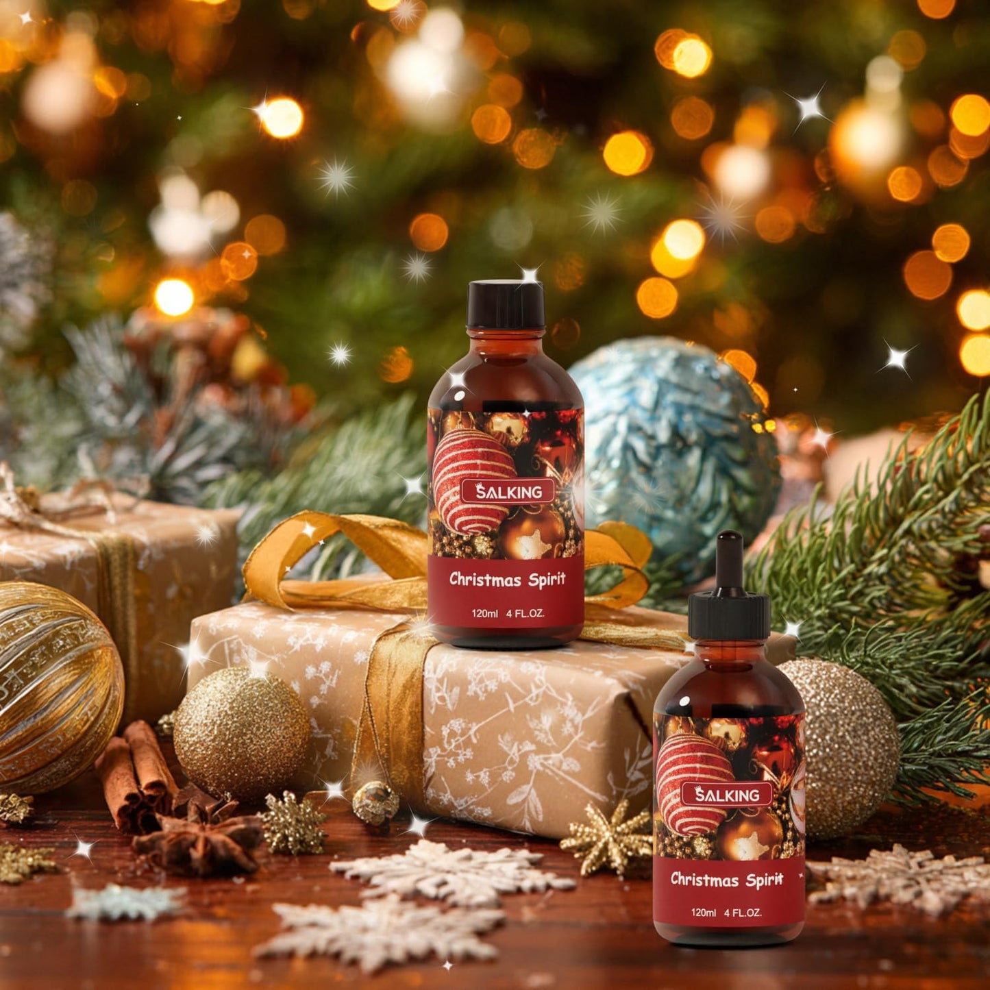 SALKING Christmas Spirit Fragrance Oil, 120ml (4 Fl Oz) Premium Essential Oils for Diffuser, Candle Scents for Candle Making, Soap Making Supplies, Diffuser Oil Scents, Holiday Gifts