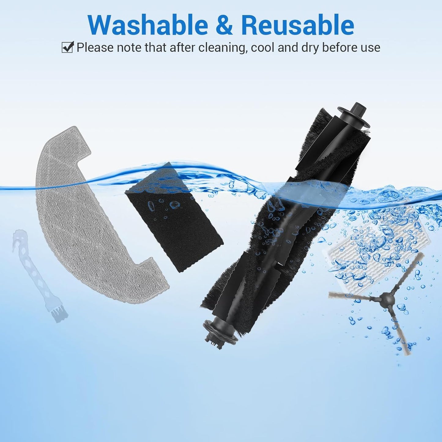 Bluevisk MS1 MAX Replacement Parts for For MONSGA MS1 MAX Robotic Vacuum Cleaner Parts with 1 Roller Brush, 4 HEAP, 6 Mop, 6 Dust Bags, 6 Side Brushes, 1 Clean Brush