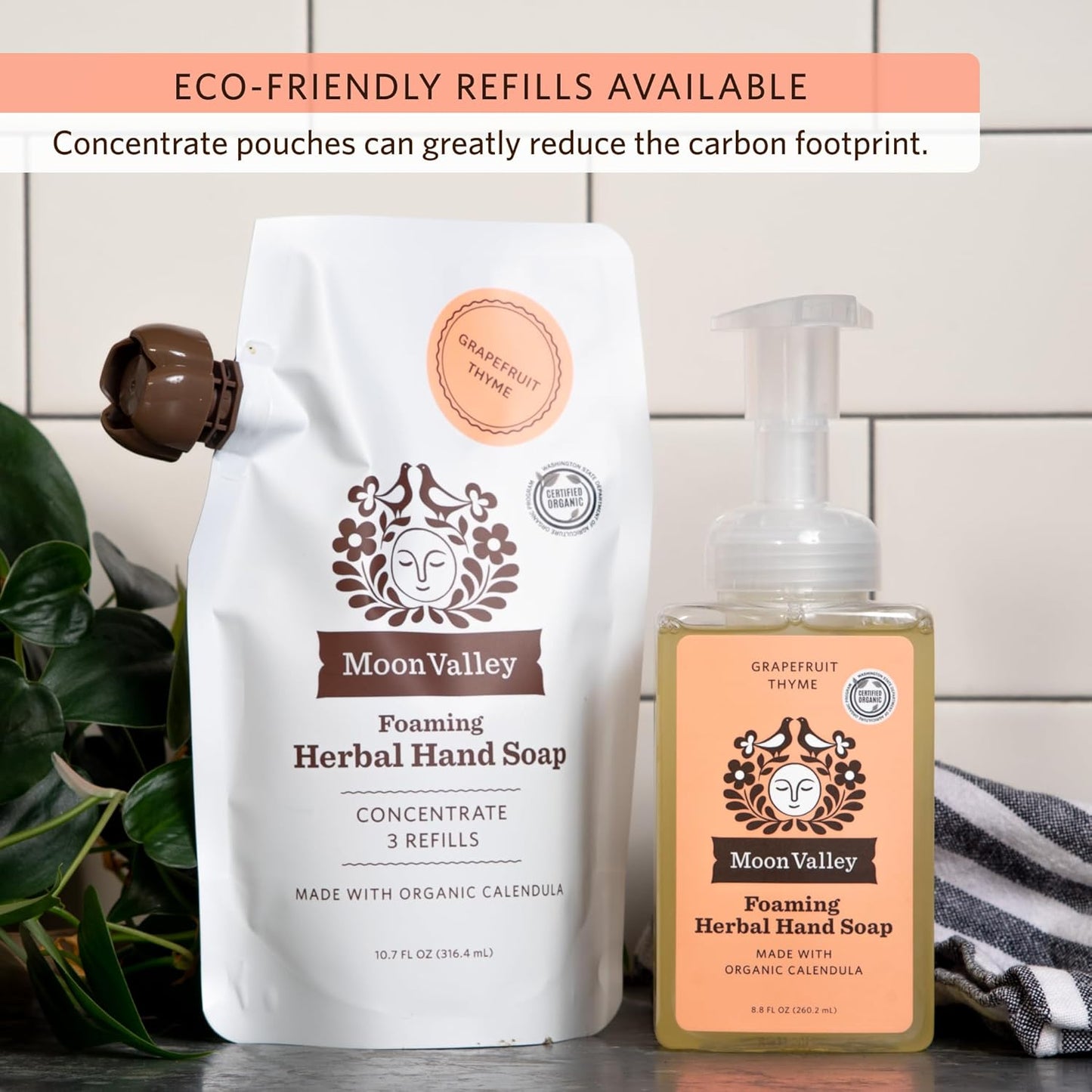 Moon Valley Herbal Foaming Hand Soap, Grapefruit Thyme 2 Pack, Vegan, Recyclable Bottle