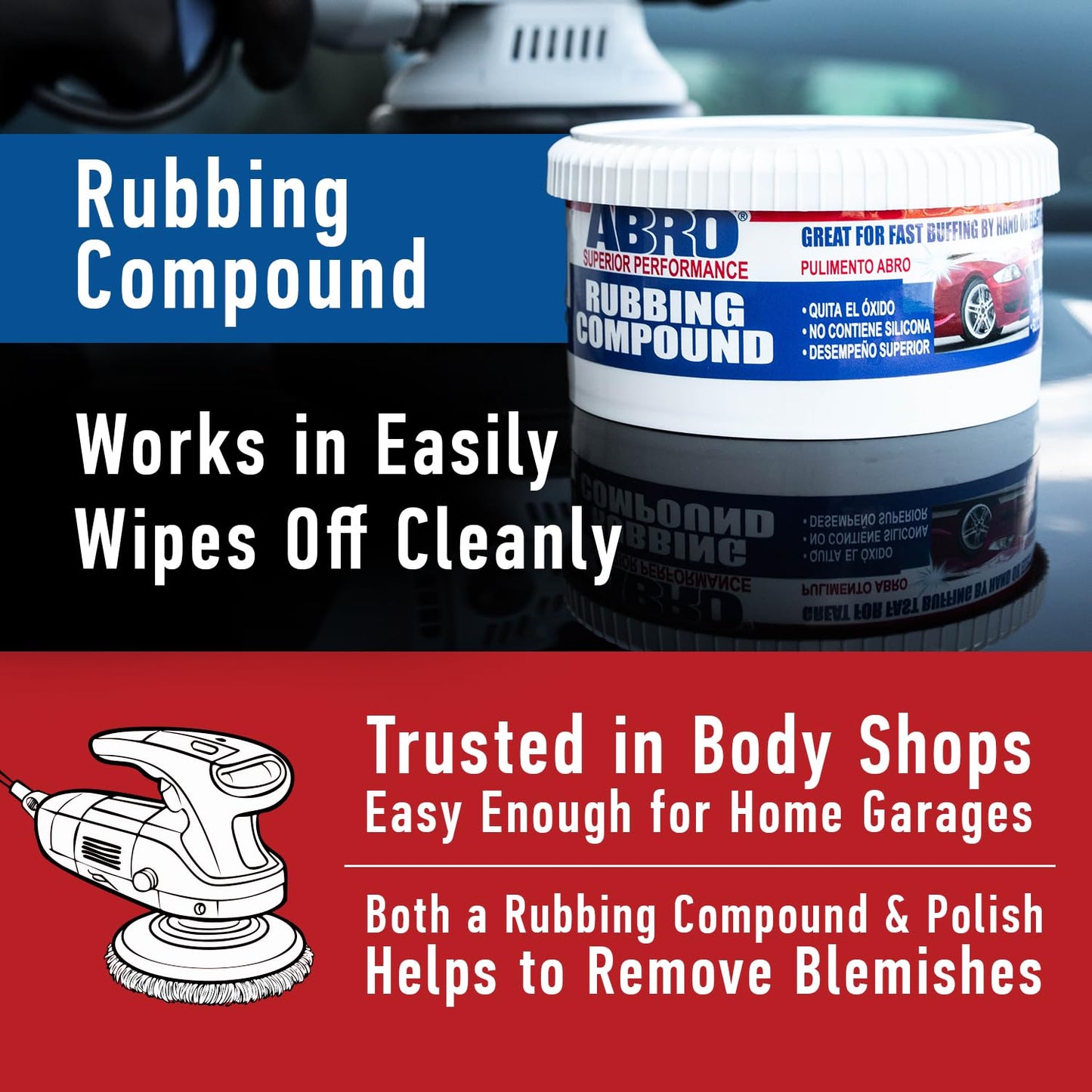 ABRO Superior Performance Automotive Rubbing Compound for Oxidized Finishes, Buff, Shine, Smooth, & Clean, Scratch Remover for Vehicles, Boats, & Bikes - 10 oz.