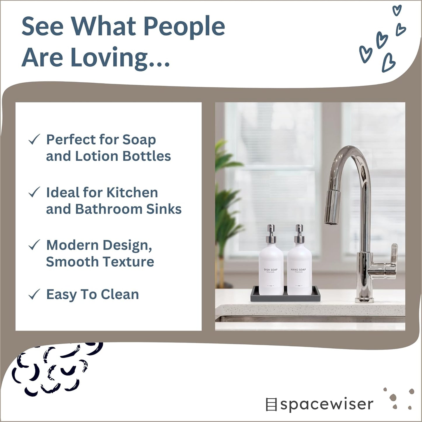 Countertop and Vanity Tray - Small 7.7" Silicone Tray for Soap Dispenser Bottles, Bathroom Trays, Kitchen Sink Soap Trays, Sink Caddy Kitchen Sinks Organizer, Soaps Dish & Sponge Holder Mat