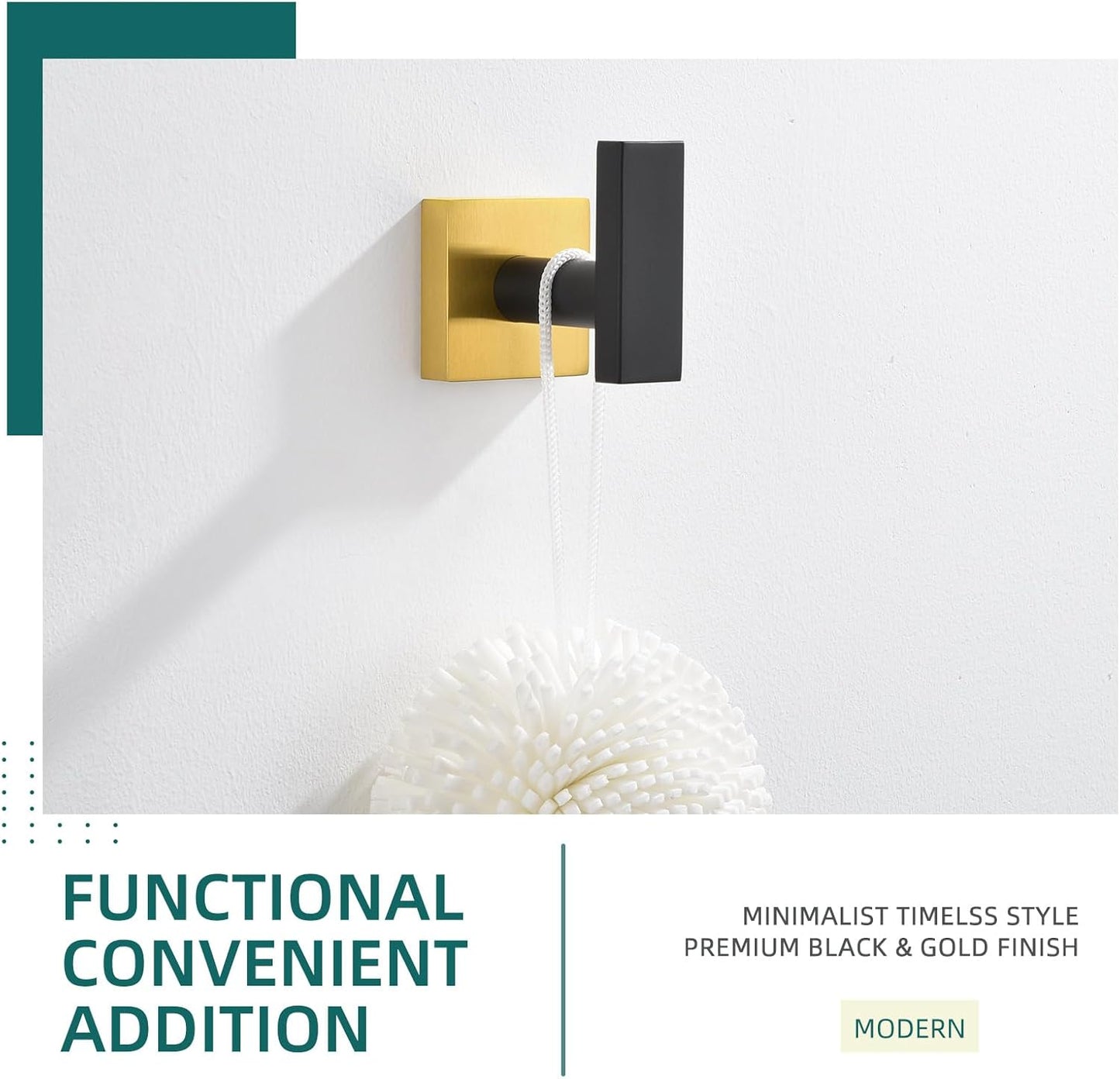 Angle Simple Towel Hook Black & Gold, Stainless Steel Bathroom Towel Holder, Robe Hook, Kitchen Towel Hanger, Wall Mount