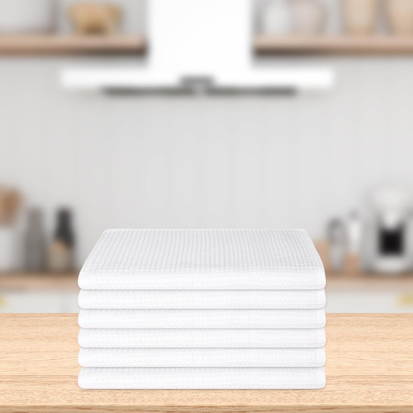 Kitchen Towels Set of 6 Soft Premium Cotton Highly Absorbent Dish Towels 18x28 Inches, Washable & Reusable Tea Towel, Quick Drying Dish Cloths with Hanging Loop - White Solid