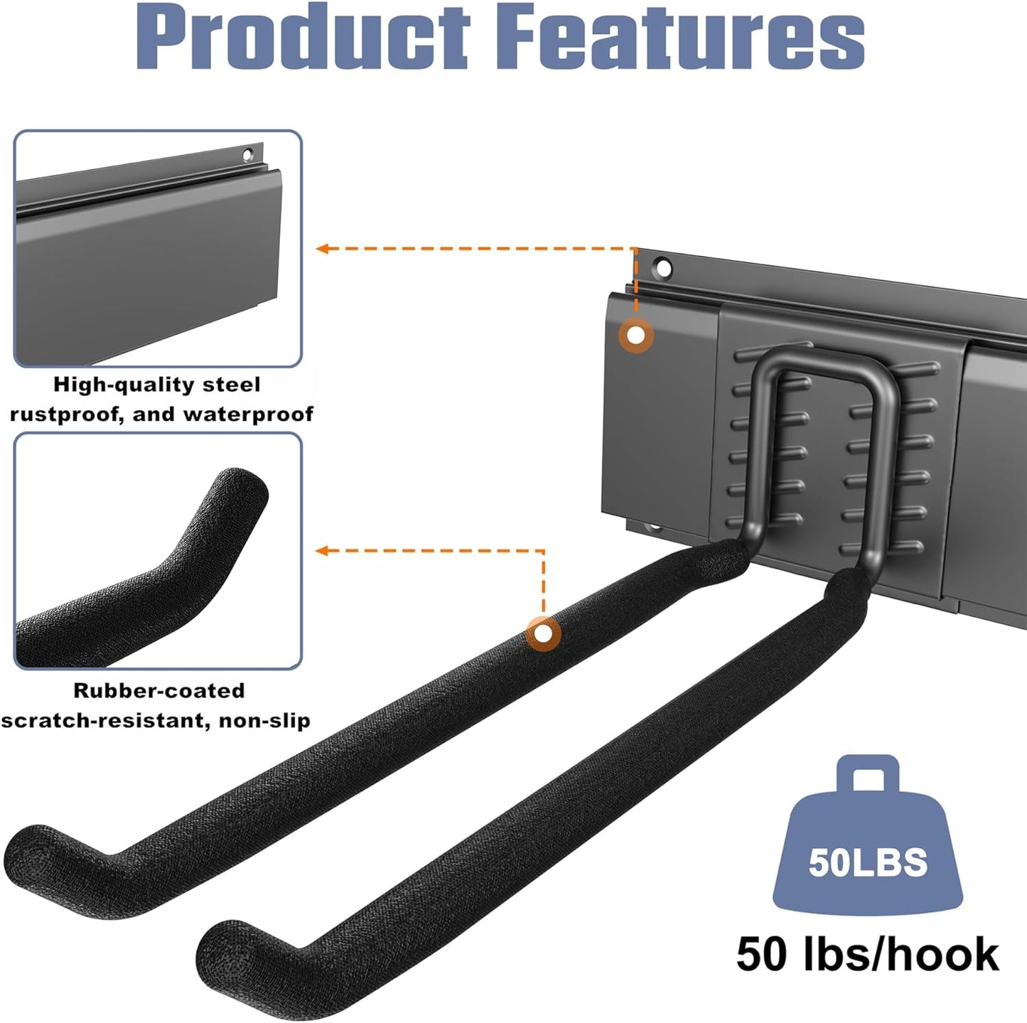 WALMANN Wall Mounted Garden Tool Organizer for Garage, Heavy Duty Folding Chair Storage Rack, 11-Inch Tools Storage Hooks for Shovels, Rakes, Ladders, Hold Up to 400 lbs