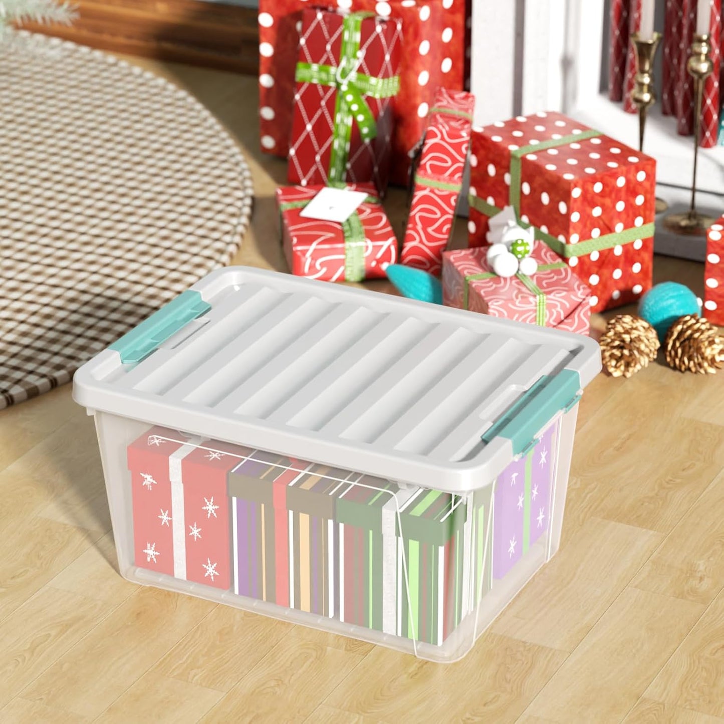 Zopnny 6-Pack 35 Quart Plastic Latch Storage Box with Lid, Stackable Latching Storage Bin, Clear