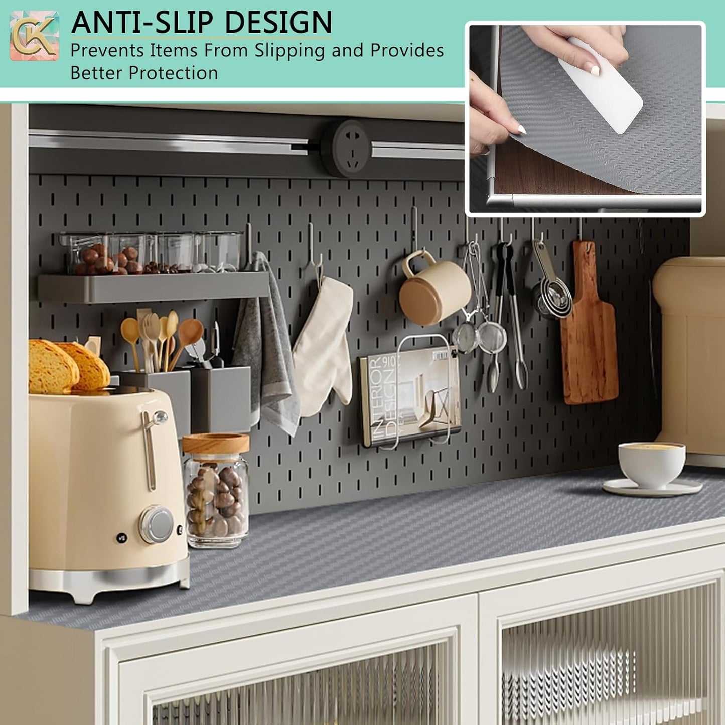 Self-Adhesive Shelf Liner Kitchen Liner, Waterproof Backed Paper Easy Peel and Stick Contact Liner Without Residue for Decor Your Desk Surface, Kitchen Countertops (Silver, 11.8 x 59 inches)