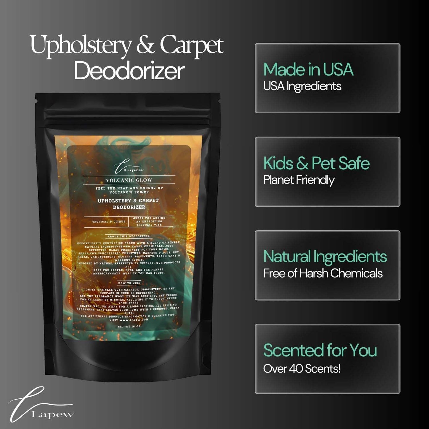 Volcanic Glow Carpet Freshener Powder: Powerful Odor Eliminator for Home, Upholstery Deodorizer, Carpet Deodorizer, Pet Urine, Cat Litter Box - Volcanic Glow Fragrance