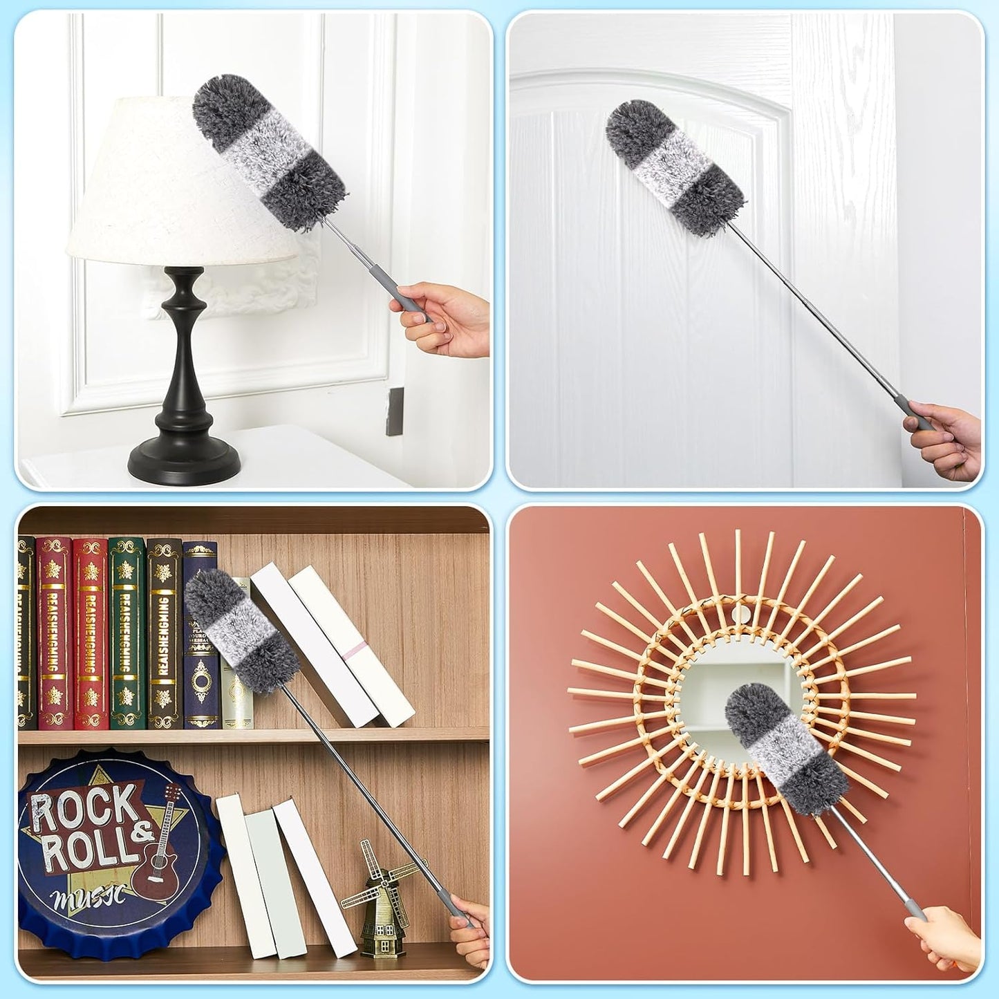 Tanlade 12 Pcs Microfiber Feather Duster for Cleaning 13-31 Inch Extendable Cobweb Dusters Ceiling Fan Duster Washable Bendable Tool for Office Car Window Furniture (Gray White)