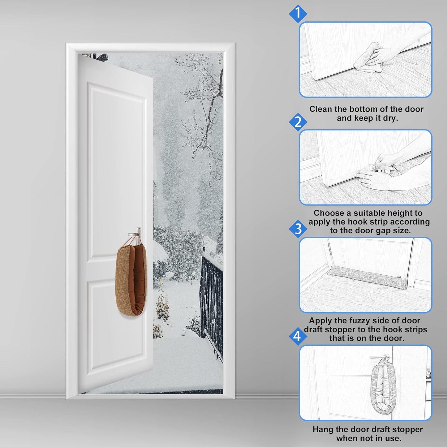 NABOWAN 30" Weighted Under Door Draft Stopper -Triangular Door Draft Blocker with Hook Loops for Easy Install, Save Energy, Home Room Essentials