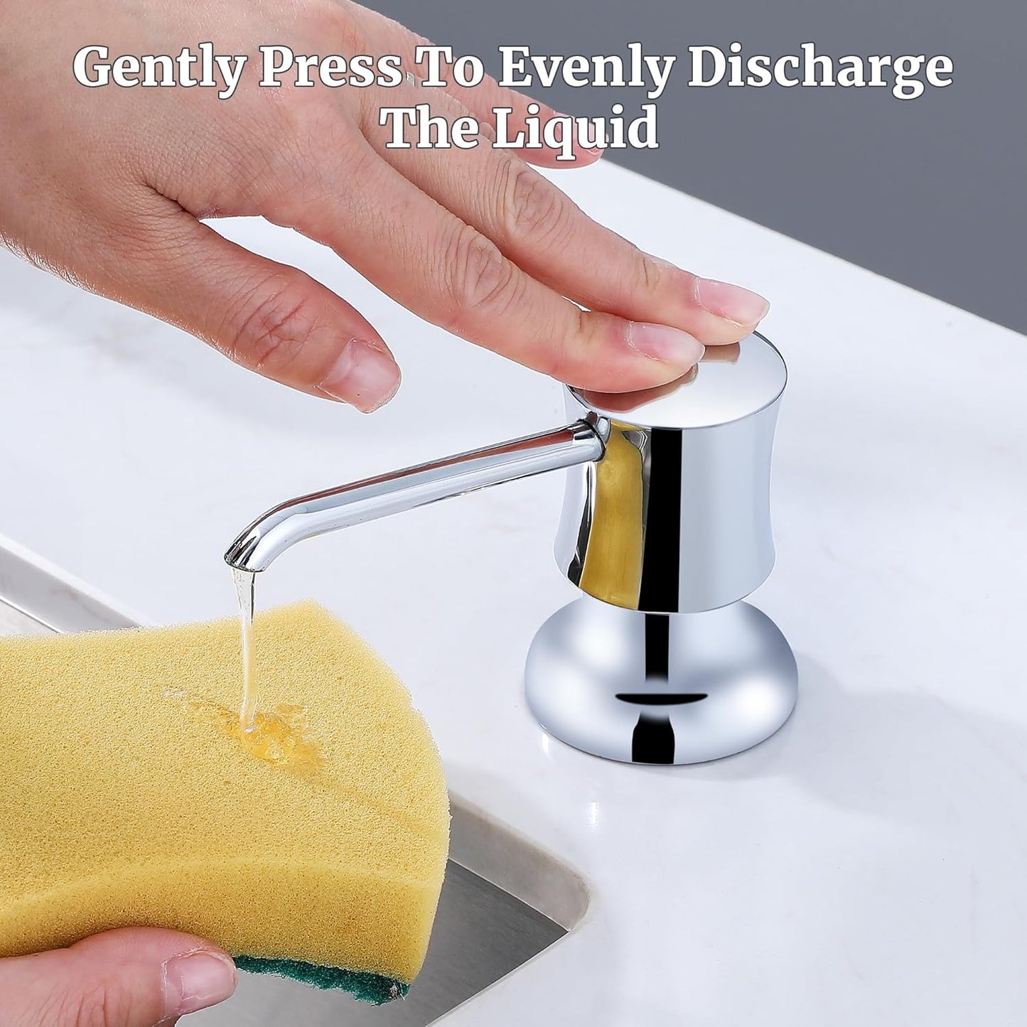 Soap Dispenser for Kitchen Sink Chrome Upgrade Built-in and Refill-from-Top Design with Liquid Hand & Dish Soap Bottle