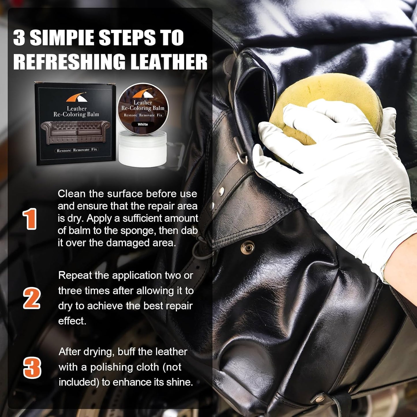 White Leather Repair Kit, White Leather Recoloring Balm, Leather Dye - Restore & Renew Scratch, Faded and Aged Leather & Vinyl Couches, Boots, Car Seats or Leather Furniture…