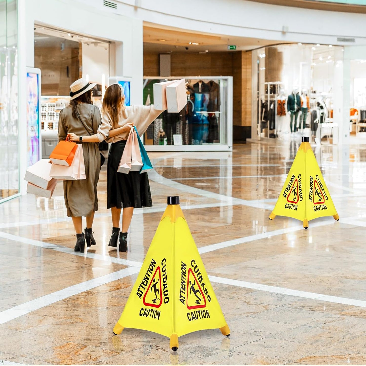 8 Pcs Pop up Wet Floor Sign with Storage Tube 20 Inch Wet Safety Signs Commercial Caution Safety Cone Pop up Caution Sign for Commercial Stores Grocery Restaurant Restroom Office Use