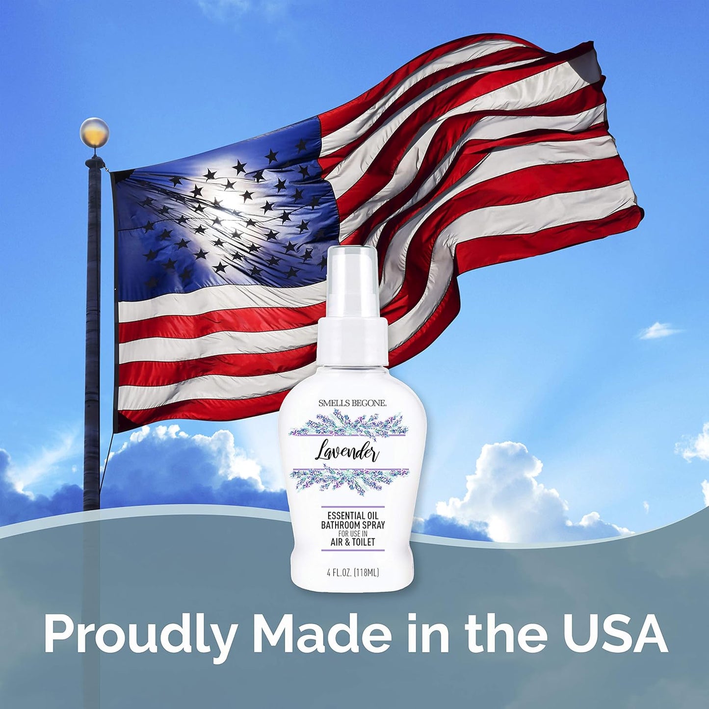 SMELLS BEGONE 4 oz Essential Oil Air Freshener Bathroom Spray - Eliminates Bathroom & Toilet Odors - Made with Essential Oils - Lavender Scent