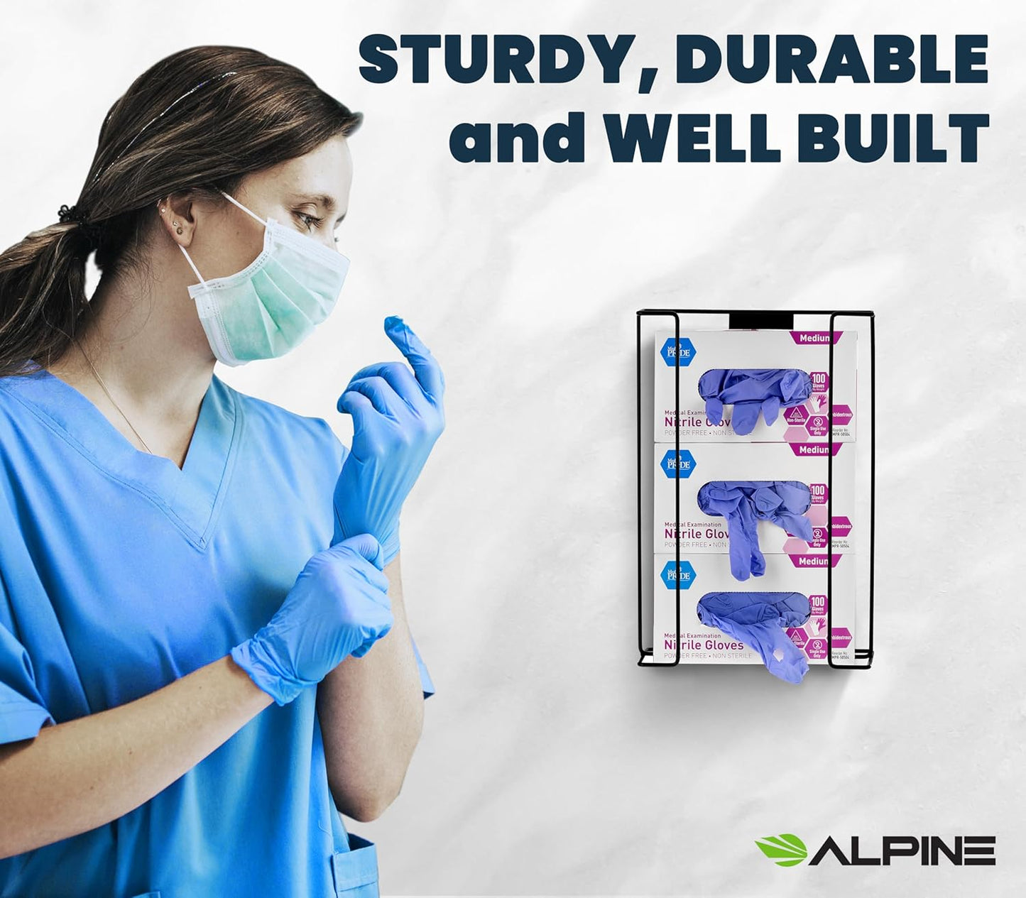 Alpine Glove Holder for Wall Mount - Latex Glove Holder Wire Glove Dispenser for Wall Disposable Glove Box & Tissue Box - Fits 3 Boxes (Black)