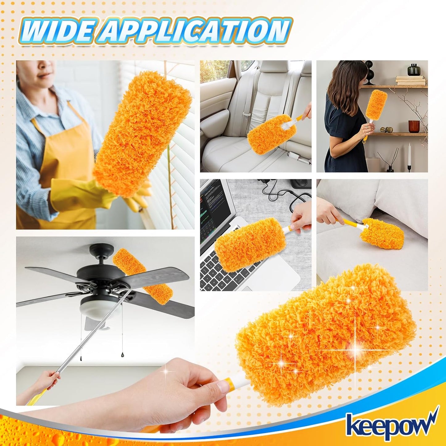 KEEPOW Reusable Microfiber Duster Refill Compatible with Swiffer Hand Duster, Heavy Duty Duster Refills, 360 Degree Dusters Refills for Cleaning, Ceiling Fan, 4 Pack (Handle is Not Included)