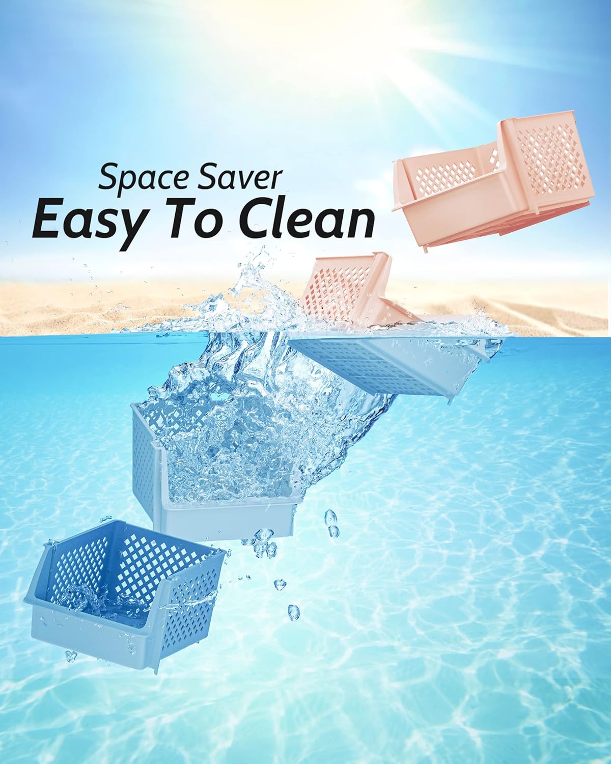 Skywin Plastic Stackable Storage Bins for Pantry - 2 Pack Stackable Bins For Organizing Food, Kitchen, and Bathroom Essentials (Cream)