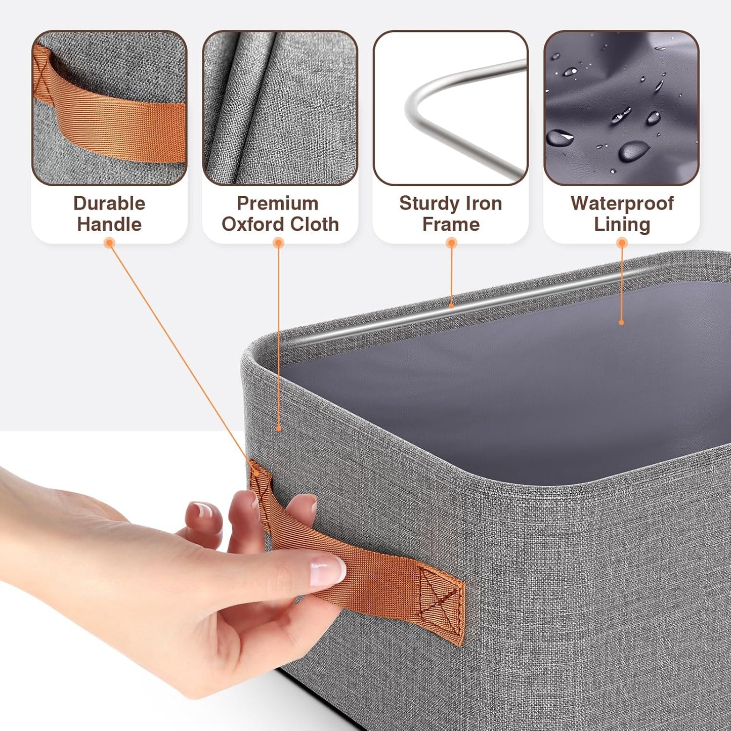 Large Storage Baskets for Shelves 3 Packs, Fabric Storage Bins for Shelves with Handles, 16.1'' L ×12.2'' W × 8.2'' H Collapsible Baskets for Organizing Clothes, Toy, Grey