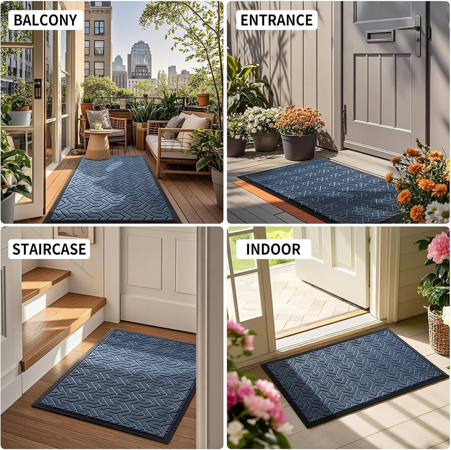 Yimobra Large Door Mat Outside Entrance 36x24, Waterproof Heavy Duty Outdoor Mats for Front Door, Non Slip Rubber Entry Mat for Garage Patio, Easy Clean, Blue