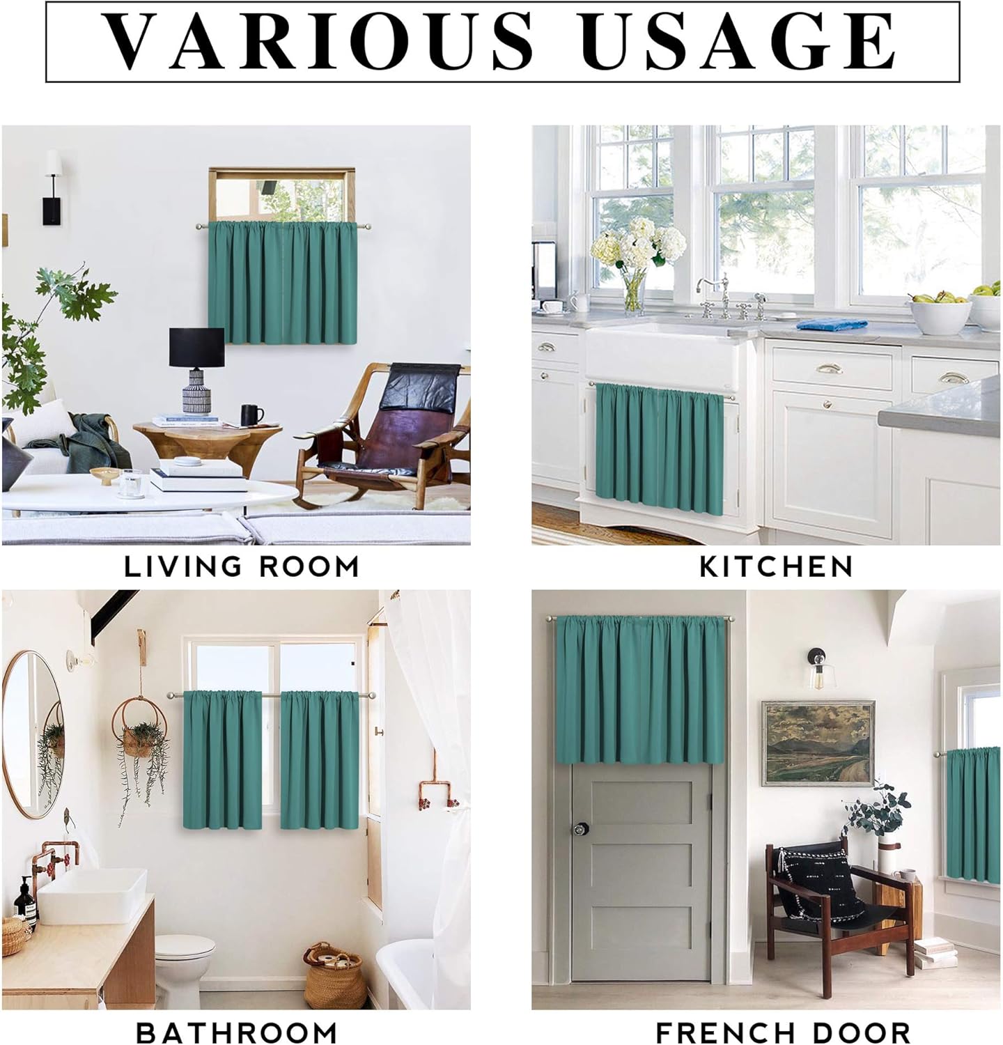 RYB HOME Bathroom Window Curtains - Super Soft Blackout Privacy Curtains for Baby Nursery Bedroom Basement Garege Workshop Kitchen Dining Living Room, W 29 x L 30, Teal, 2 Pcs