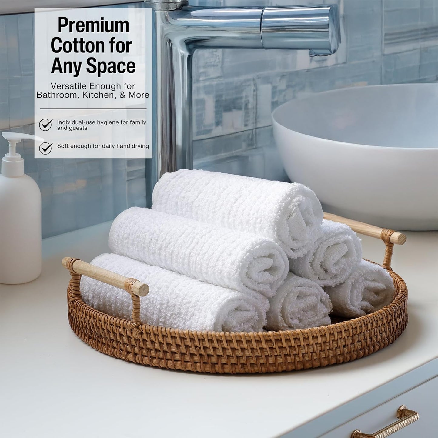 Bar Mop Cleaning Kitchen Dish Cloth Towels,100% Cotton, Machine Washable, Everyday Kitchen Basic Utility Bar Mop Dishcloth Set of 12, White