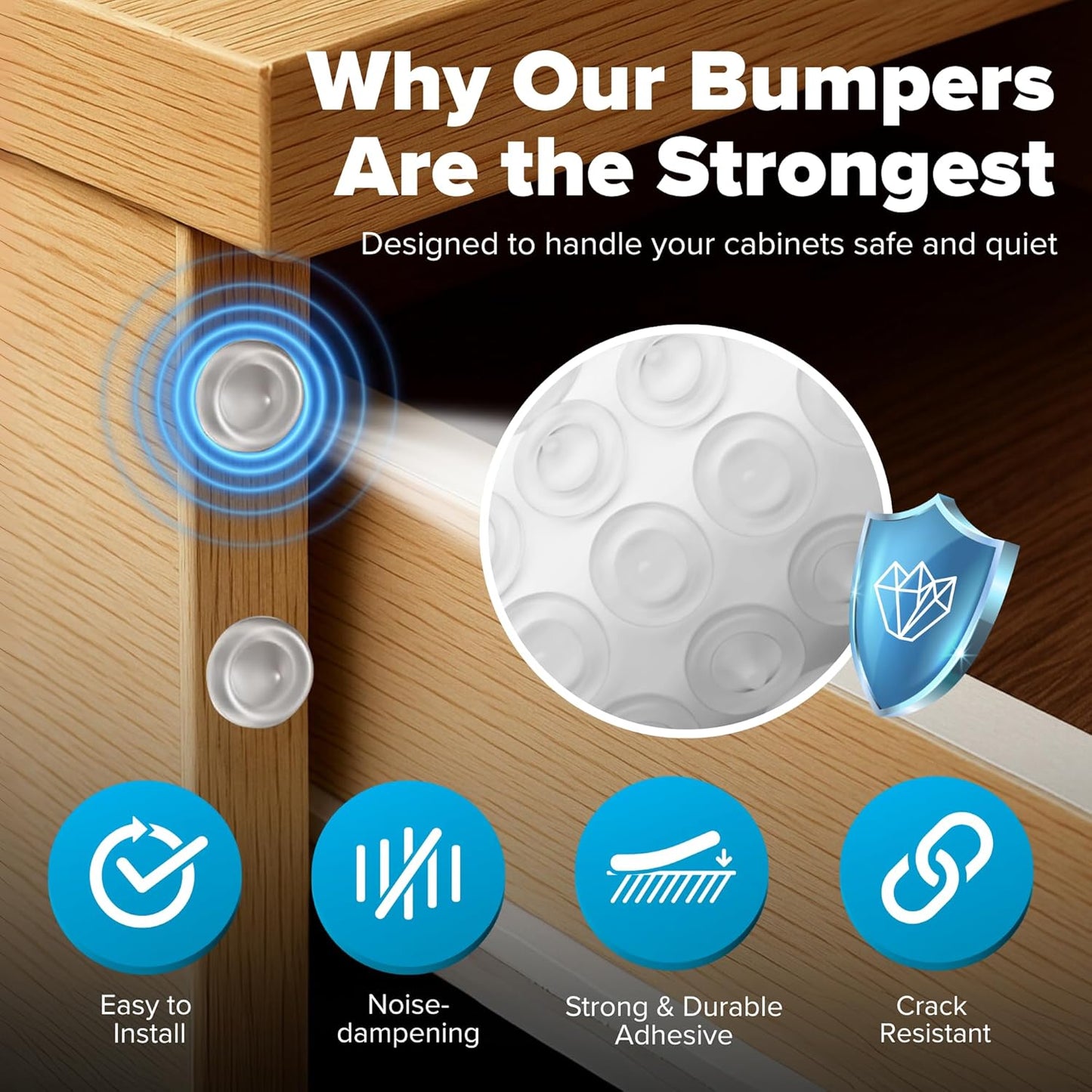 Strongest Home Cabinet Door Bumpers – 200 Pack Clear Rubber Bumpers Self-Adhesive for Cabinets, Drawers & Furniture – Soft Cabinet Stoppers for Quiet Close & Surface Protection – 0.5" x 0.2"