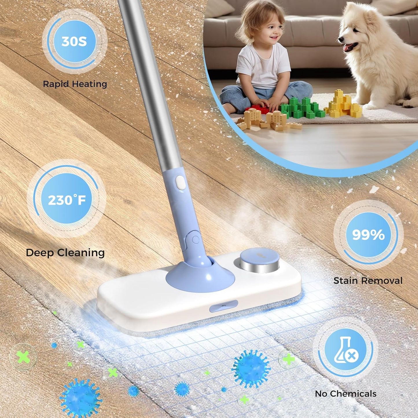 Steam Mop for Floor Cleaning, 7 in 1 Floor Steamer with Detachable Handheld Steam Cleaner Perfect for Hardwood Floors, Clothes, Windows, Tiles, Furniture, Carpet, Whole Home Use