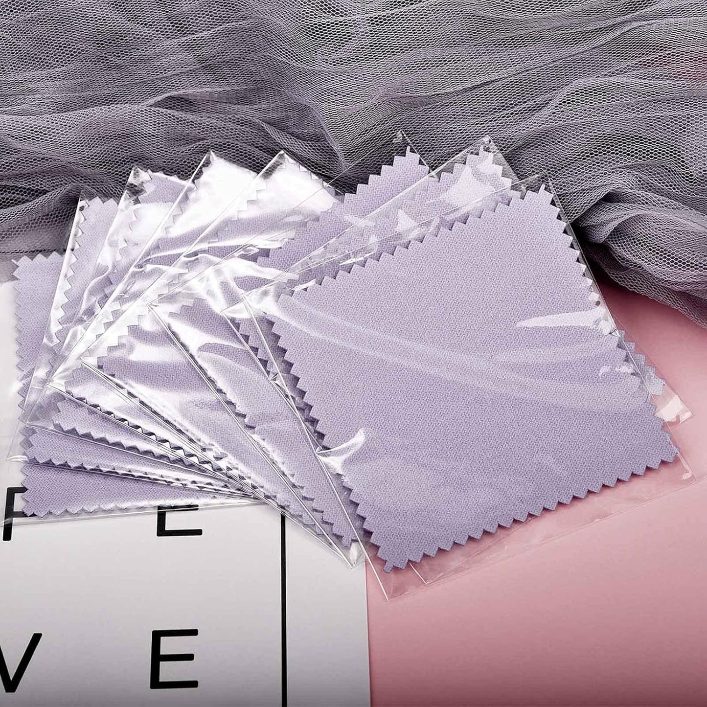 SEVENWELL 50pcs Jewelry Cleaning Cloth Purple Polishing Cloth for Sterling Silver Gold Platinum Small Silver Polish 8x8cm