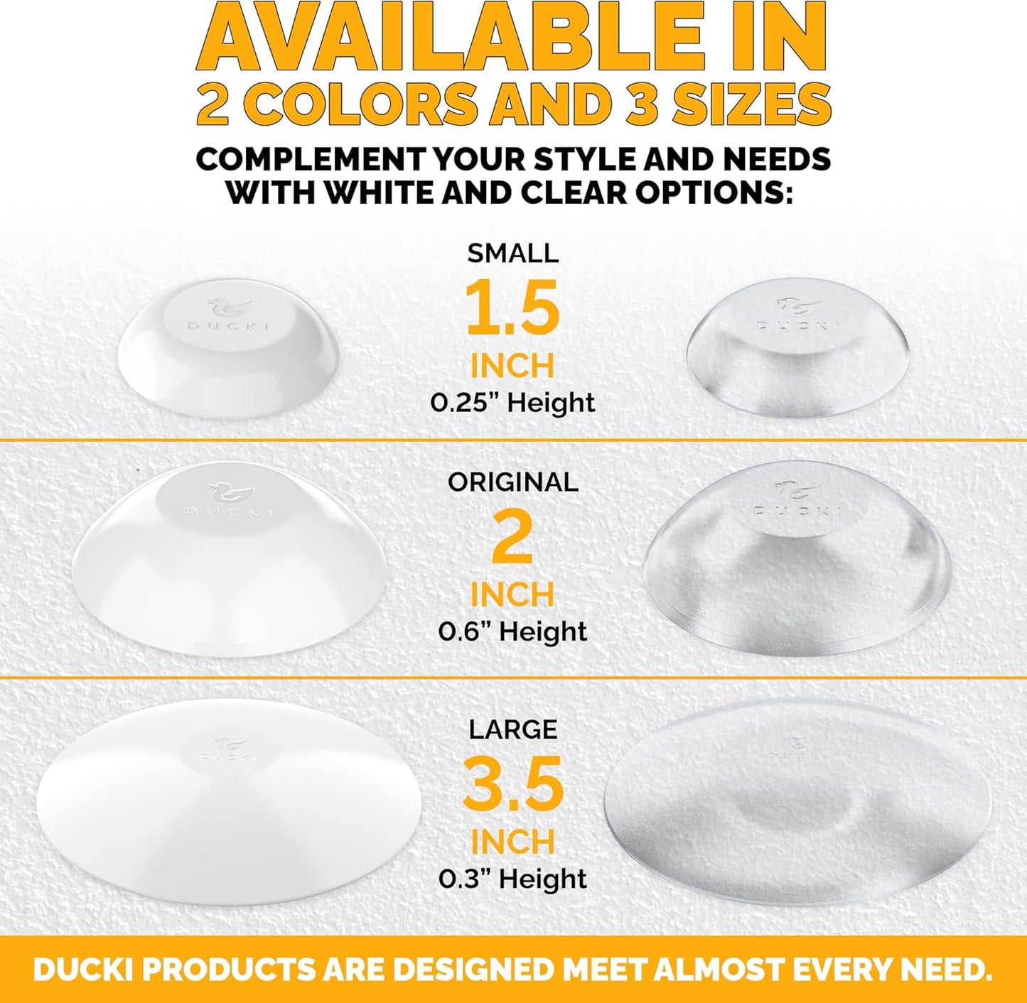 Ducki Door Stop Wall Protector | Self Adhesive Door Knob Wall Protectors from Door Knobs | Rubber Door Stoppers for Wall Damage & Noise | Durable, Shock Absorbent & Discreet | 8 Pack Clear Door Stops