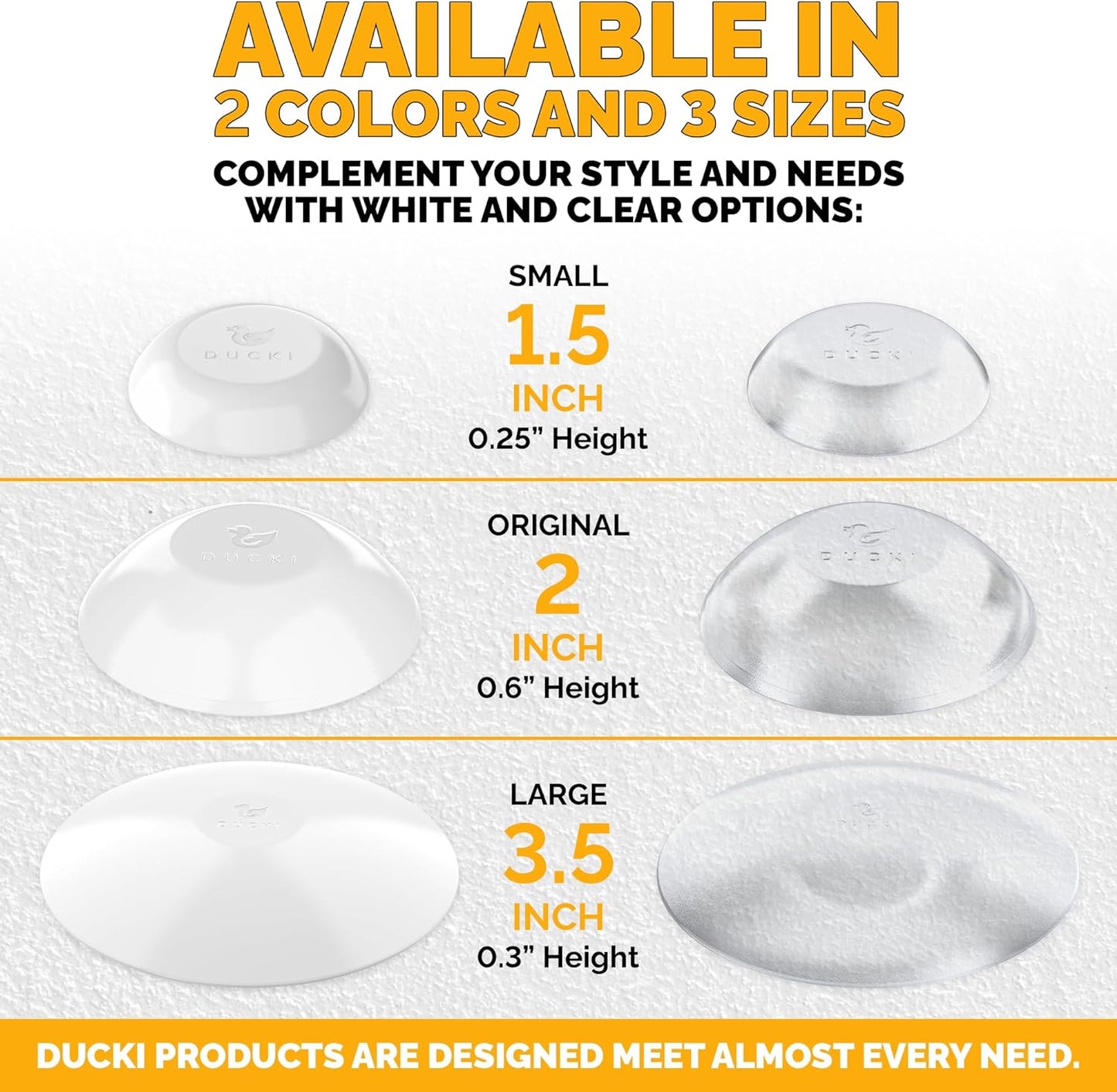 Ducki Door Stop Wall Protector | Self Adhesive Door Knob Wall Protectors from Door Knobs | Rubber Door Stoppers for Wall Damage & Noise | Durable, Shock Absorbent & Discreet | 8 Pack White Door Stops