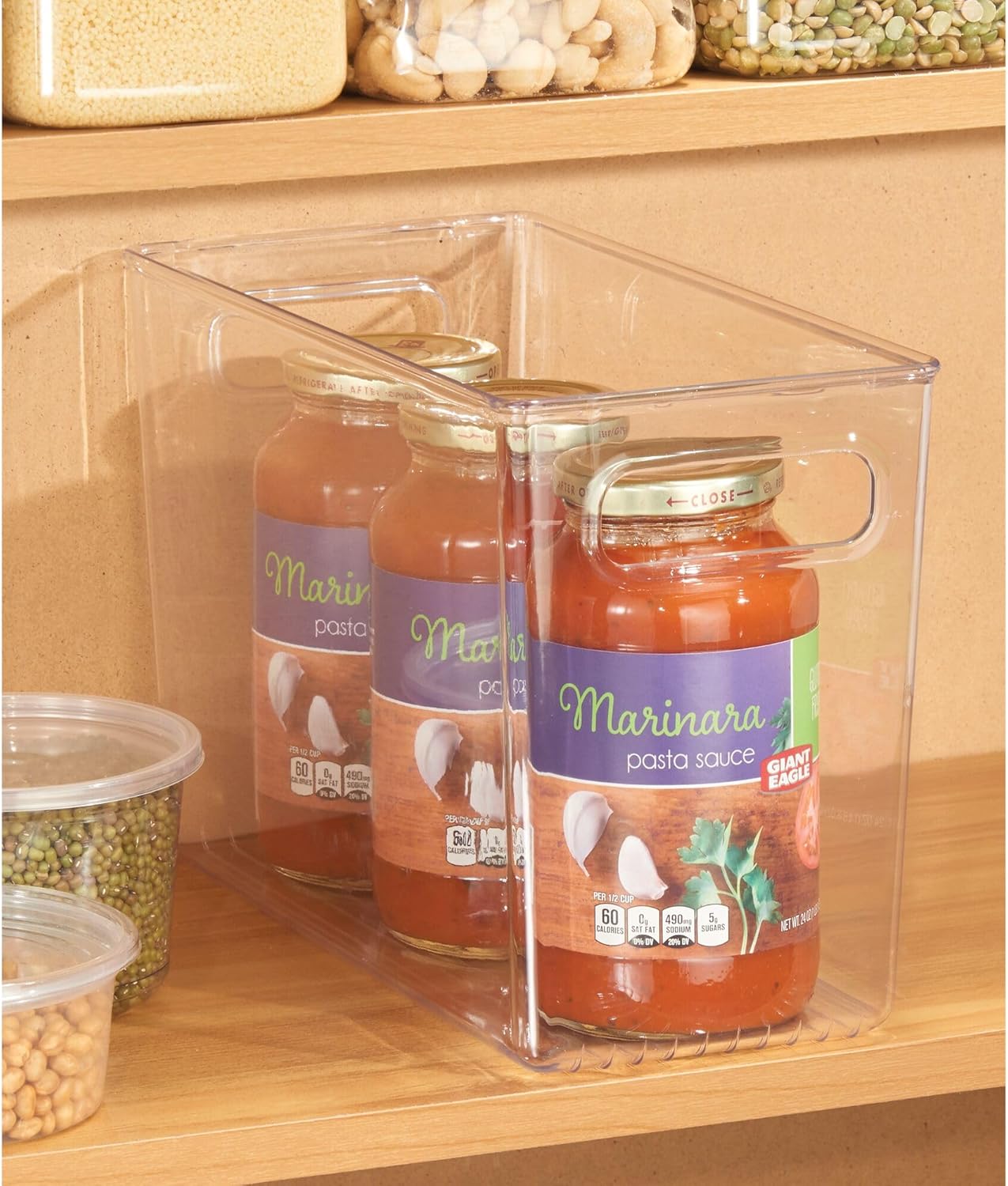 iDesign Plastic Stackable Kitchen Organizer Bin with Easy to Grip Integrated Handles for Kitchen, Fridge, Freezer, Pantry and Cabinet Organization, The Linus Collection – 12" x 5" x 7.75", Clear