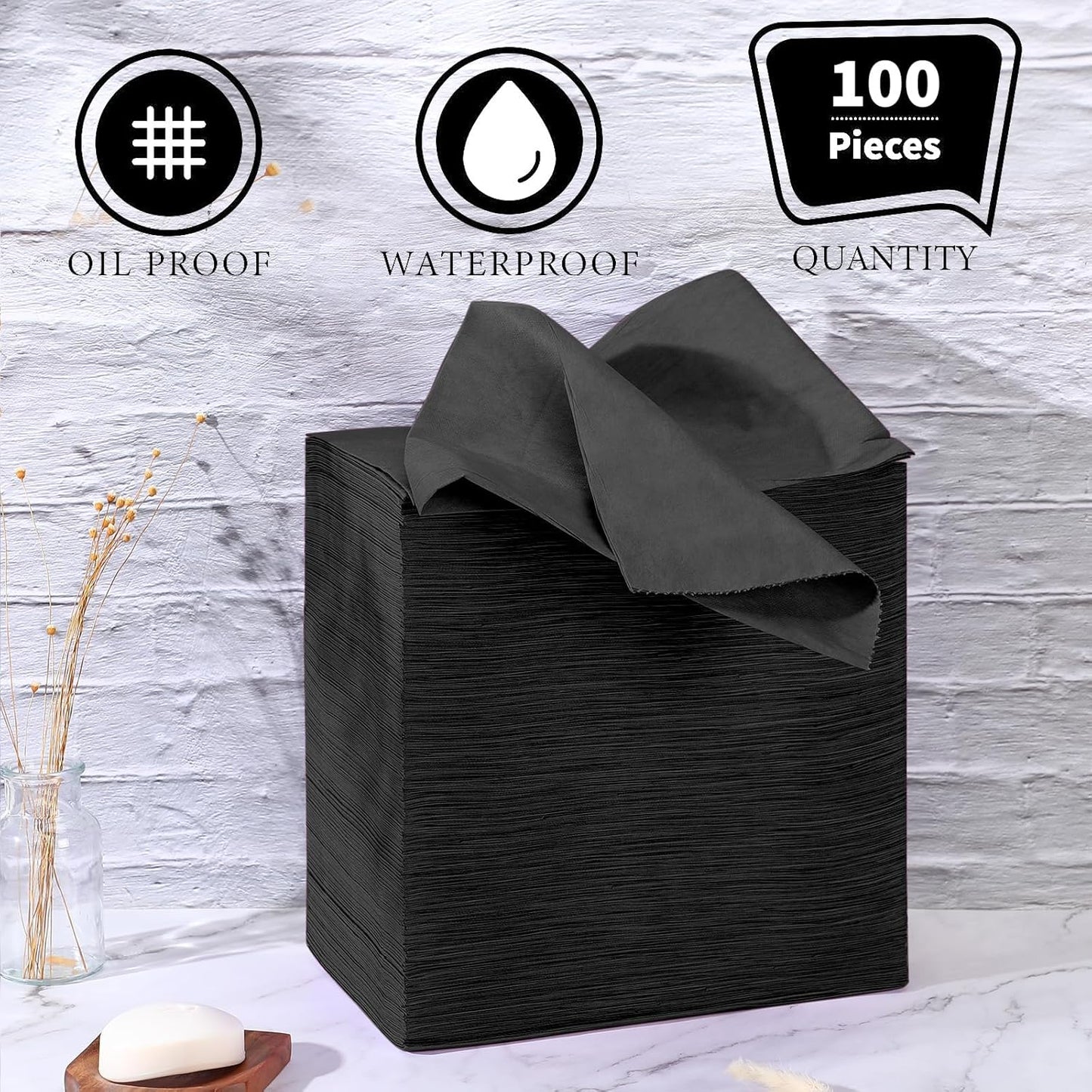 Breling 100 Pcs 31.5 x 71 Inch Disposable Bed Sheets Oil-proof PE Film Massage Table Sheets Non-woven Fabric Spa Waterproof Bed Cover Breathable for Beauty Salon Hotels Tattoo Waxing(Black)