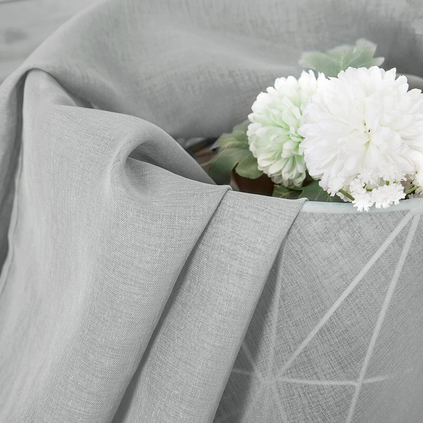 Tollpiz Sheer Tier Curtain Linen Textured Half Kitchen Curtains Sheer Light Filtering Rod Pocket Voile Small Curtains for Bathroom, 25 x 36 inches Long, Silver Grey, Set of 2 Panels