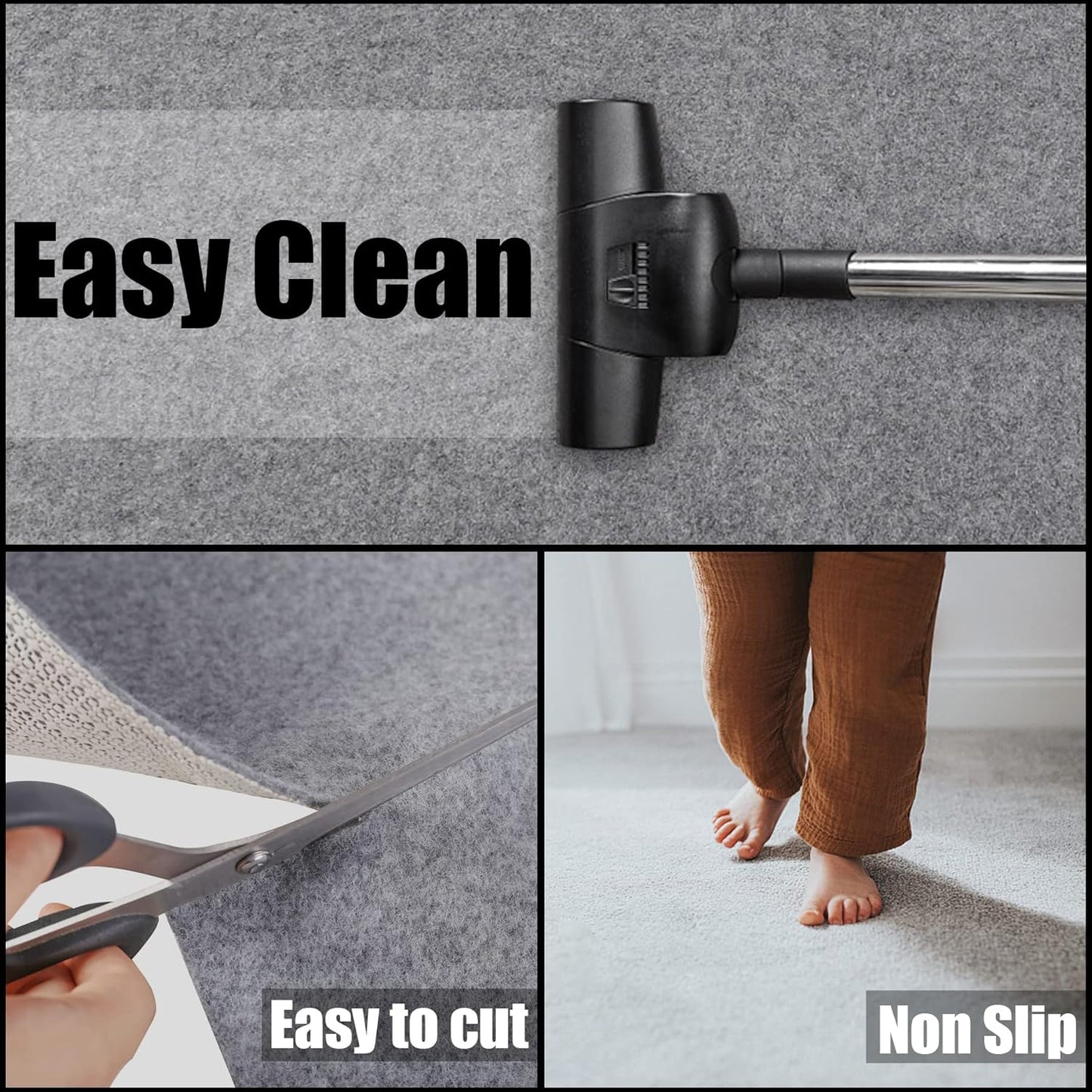 Non Slip Rug Pad Grippers - 2x6, 1/4" Thick, Felt + Rubber Double Layers Area Carpet Mat Tap, Provides Protection and Cushioning for Hardwood or Tile Floors