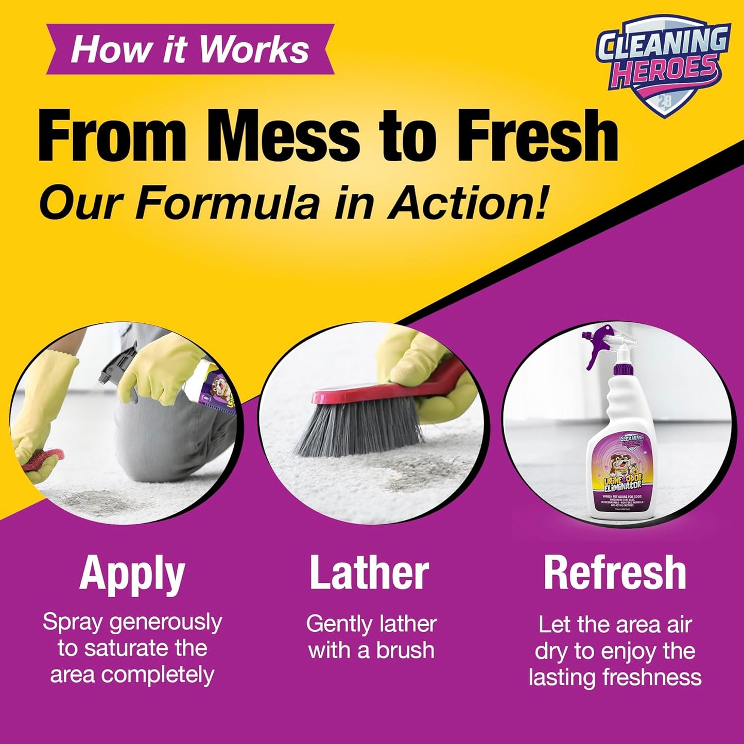 Pet Carpet Cleaner & Urine Odor Eliminator for Strong Odor - 32oz Enzyme Cleaning Spray for Cat & Dog Pee - Spot Cleaner for Carpet Upholstery, Marble, Tile, Wood - Carpet Deodorizer