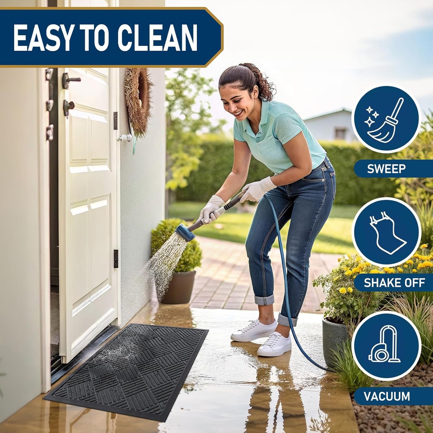 Smiry Front Door Mat Outside Entrance, Heavy Duty Outdoor Indoor Natural Rubber Doormat, Non Slip, Trap Dirt and Moisture, Easy Clean, Low Profile Patio Porch Entryway Mat, 29.5x17, Dark Grey