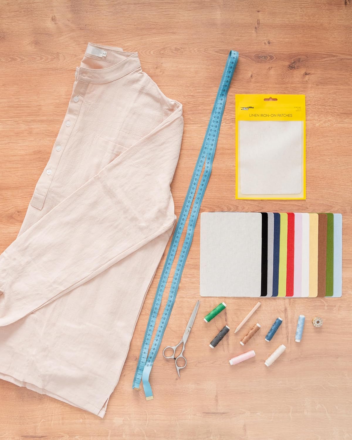 ZEFFFKA 12-Pack Linen Iron-on Patches Fabric Repair Kit for Clothing Shirts Pants Dresses Natural Look Strong Adhesive 12 Colors 30% Linen 70% Cotton 5ā x 7ā
