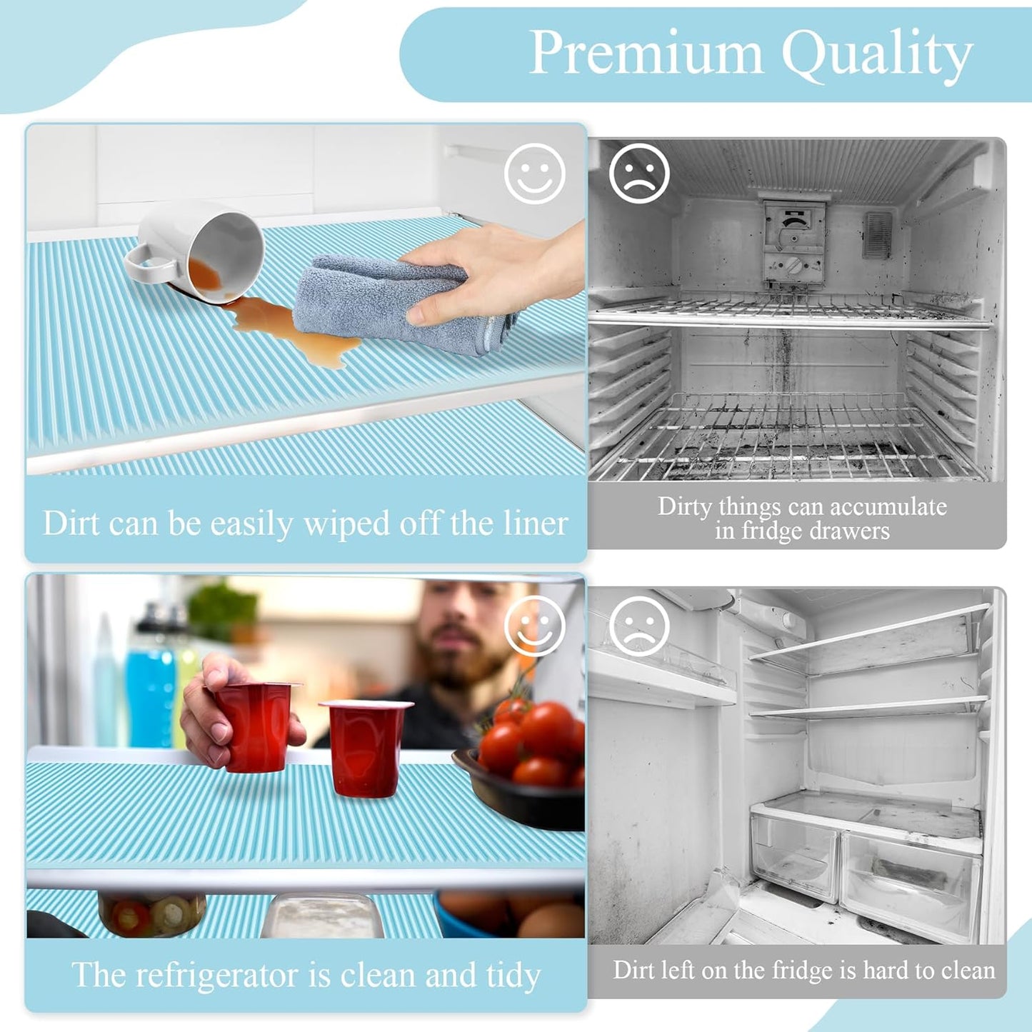 Non-Slip Silicone Refrigerator Liners for Shelves, Reusable Washable Fridge Shelf Drawer Liners, Cuttable Waterproof Oilproof Fridge Liner for Glass Shelve Kitchen Cabinet Drawer Mats (Blue, 1 Pack)