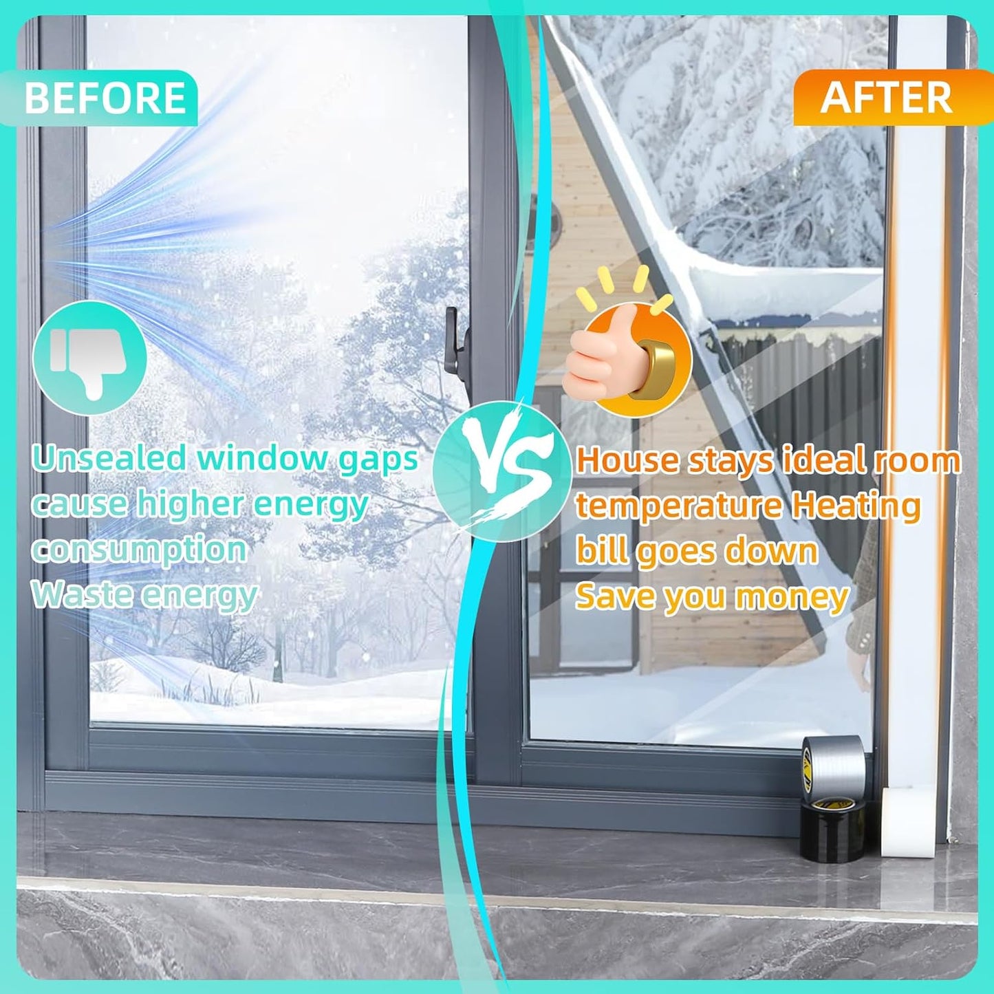 Window Weather Stripping Door Seal Tape White, 2in x 66FT, Automotive Weatherstrip Adhesive Seal Strip for Car Auto Trunk, Weatherproof Gap Sealing Sealer Draft Blocker, Easy Removal