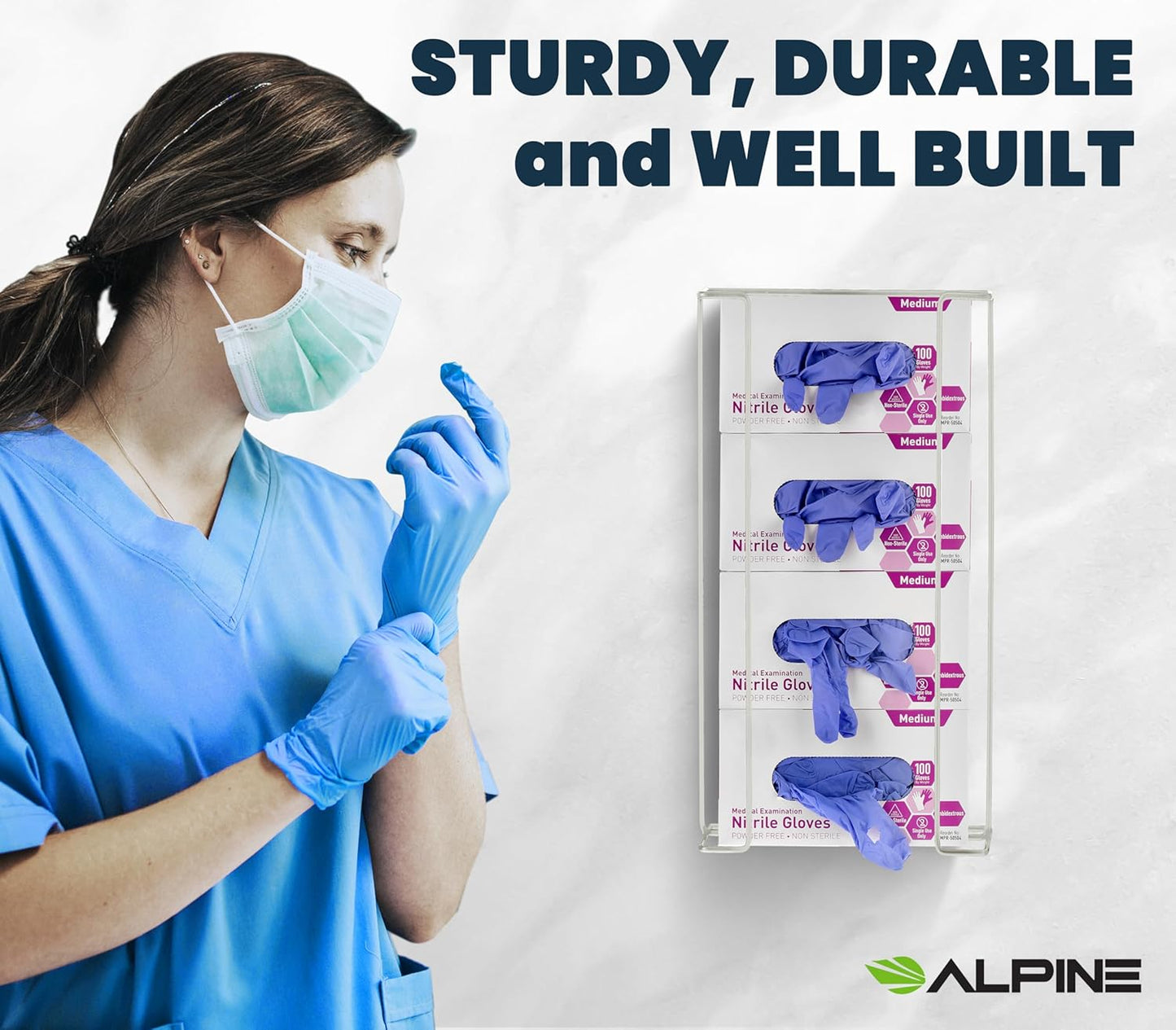 Alpine Glove Holder for Wall Mount - Latex Glove Holder Wire Glove Dispenser for Wall Disposable Glove Box & Tissue Box - Fits 4 Box (White)