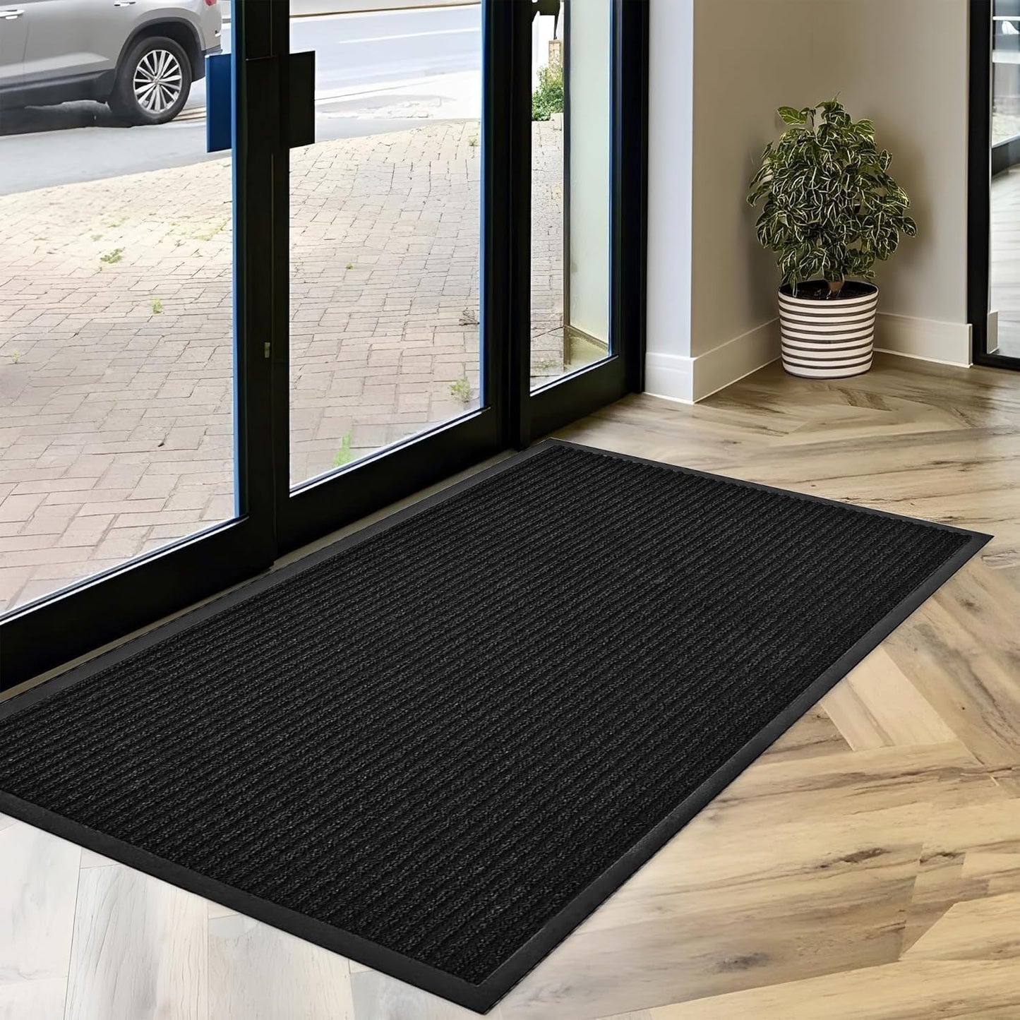 SRDDQLC Door Floor Mat Commercial Grade Large Size Heavy Duty Tough Entry Collection Slip Skid Entrance Mat with Rubber Backing Low Profile and Easy to Clean Indoor Outdoor Rug,3x4FT,Black