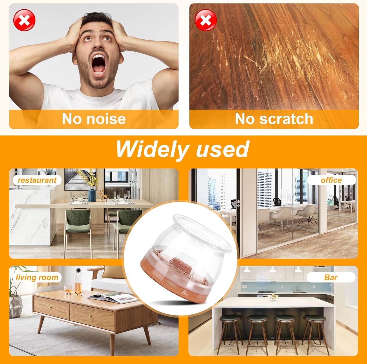 CHUNZEXI 16 Pack Chair Leg Floor Protectors for Hardwood Floors, Silicone Felt Covers Pads Caps, Protect Wood Furniture Feet Floors Noise Reduce and Scratch (Universal Small & Clear)