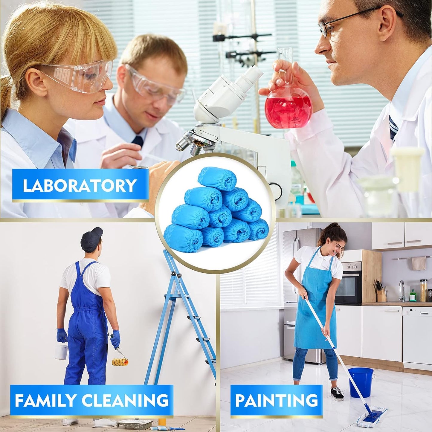 Zhanmai 300 Pack Disposable Shoe Covers Non Slip Disposable Large Foot Booties Shoe Covers for Indoors Contractors Floor and Carpet Protectors, One Size Fits Most(Blue)