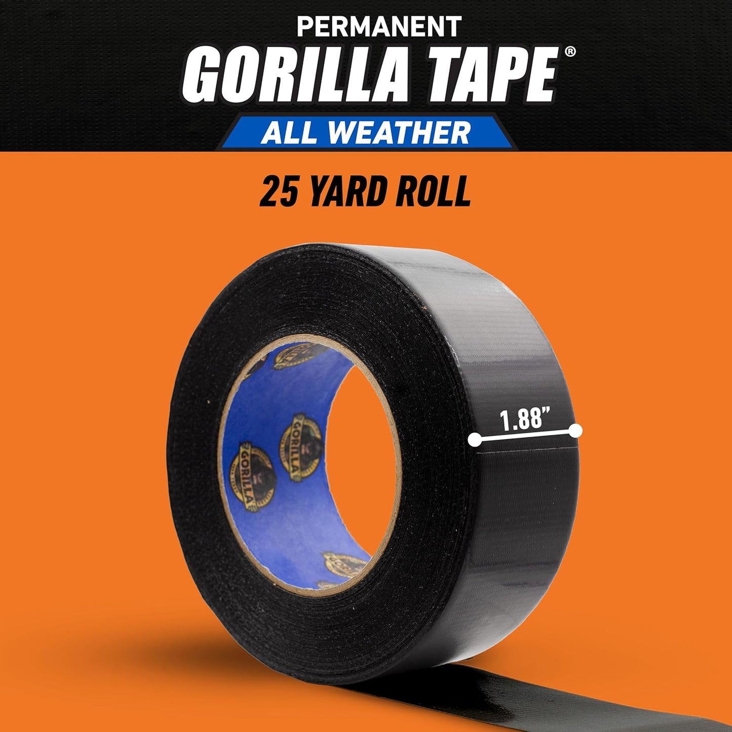 Gorilla All Weather Duct Tape, Black, 1.88" x 25 yd | UV Resistant | Waterproof | For Outdoor Repairs | 2-Pack, Pack of 6