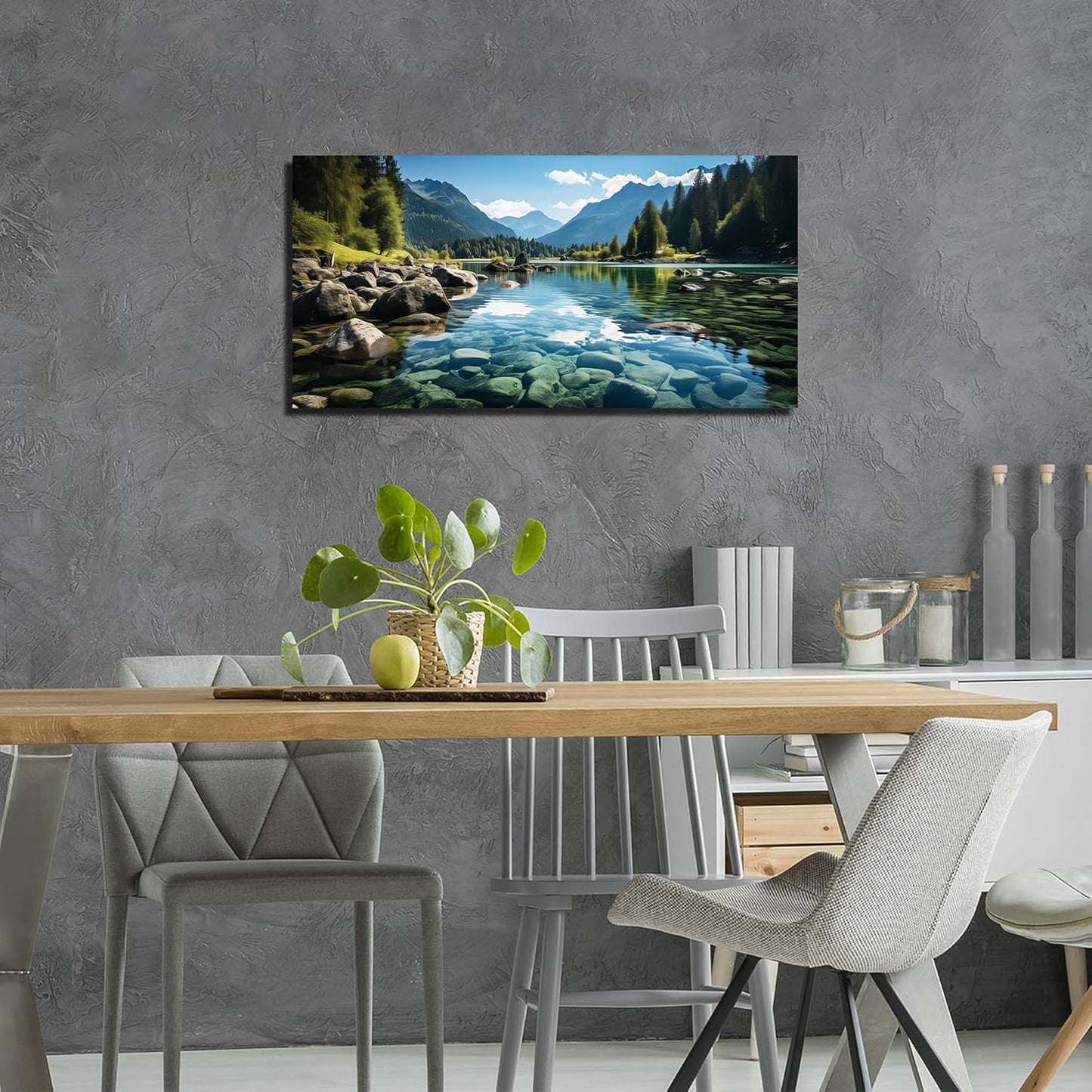 GUGIKA Landscape Wall Art for Living Room, Mountain and Lake Wall-Decor for Bedroom, Natural Scenery Canvas Prints Pictures for Hallway Office, Size 40 x 20 Inches